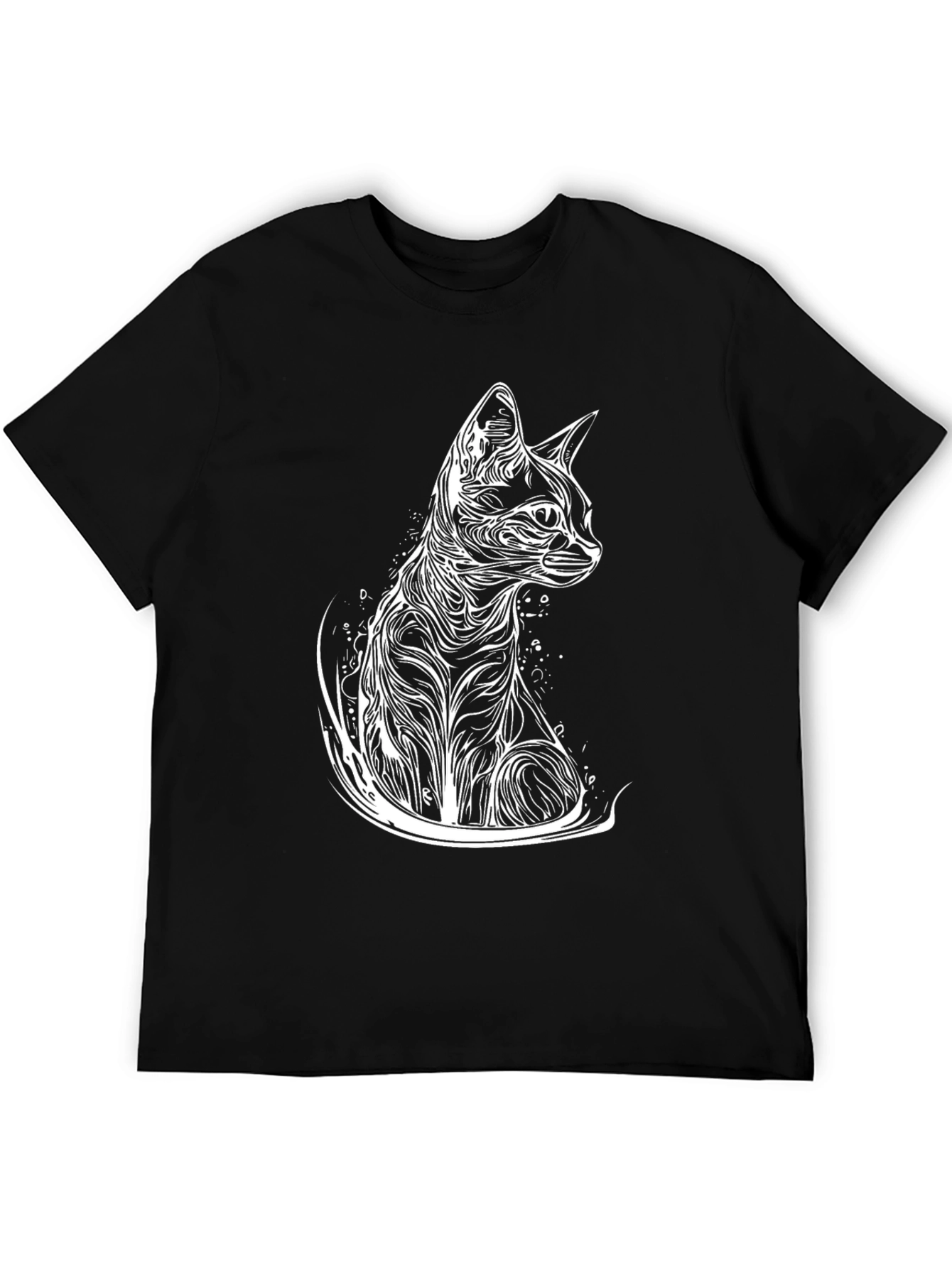 Abstract Cat Graphic Tee - Stylish Black T-Shirt