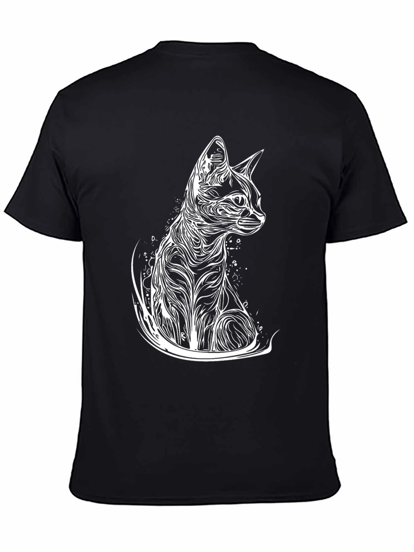 Abstract Cat Graphic Tee - Stylish Black T-Shirt