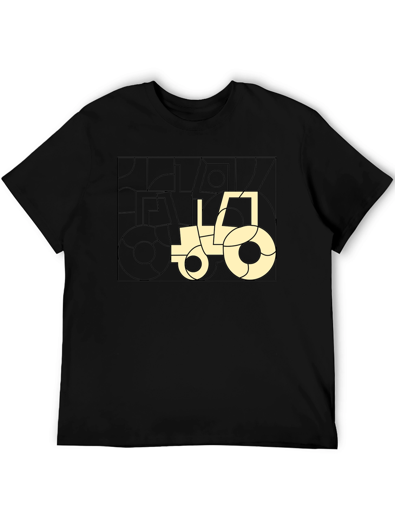 Modern Geometric Tractor Graphic Tee - Black Cotton