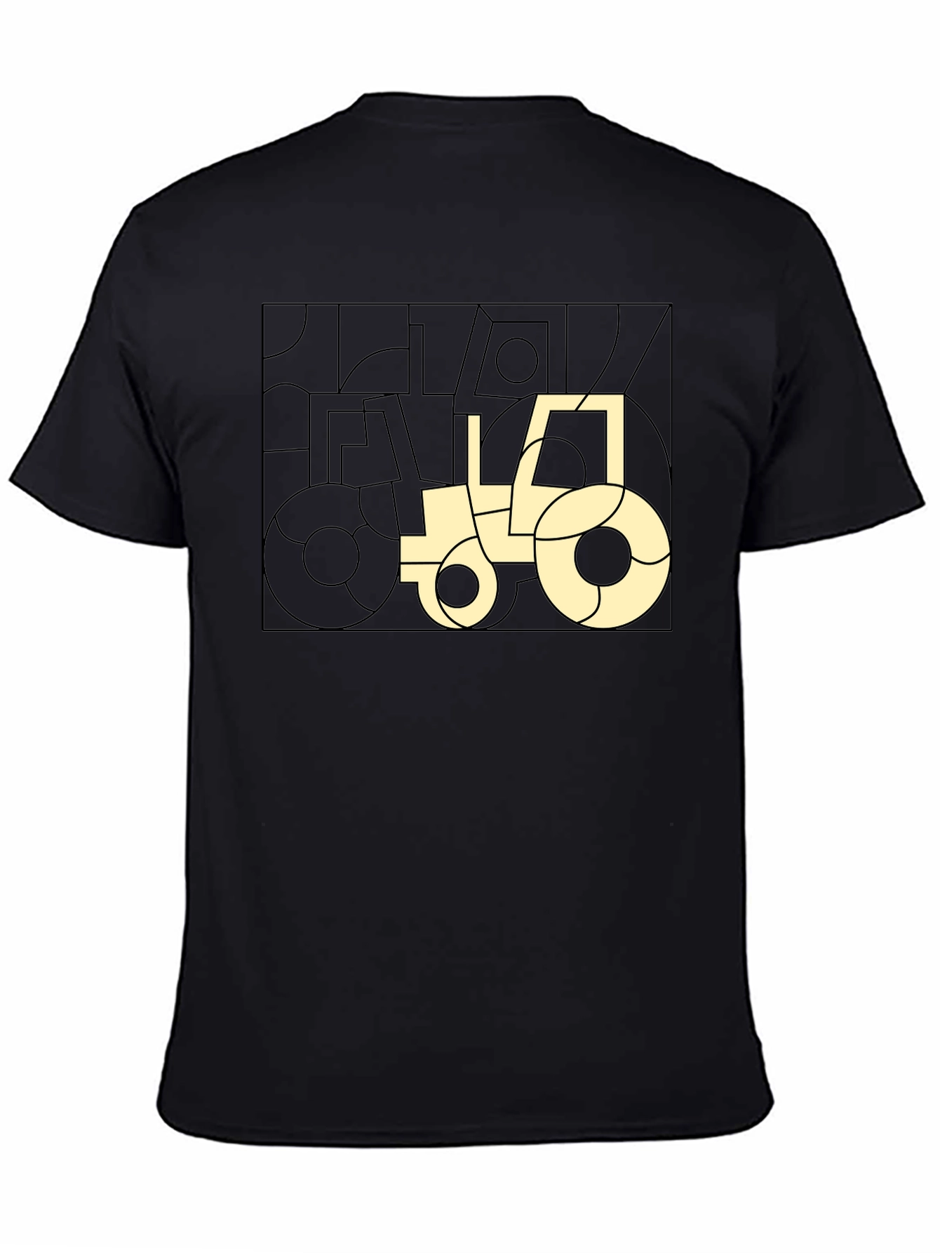 Modern Geometric Tractor Graphic Tee - Black Cotton