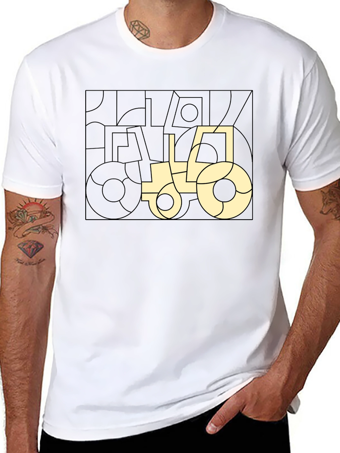 Modern Geometric Tractor Graphic Tee - Black Cotton