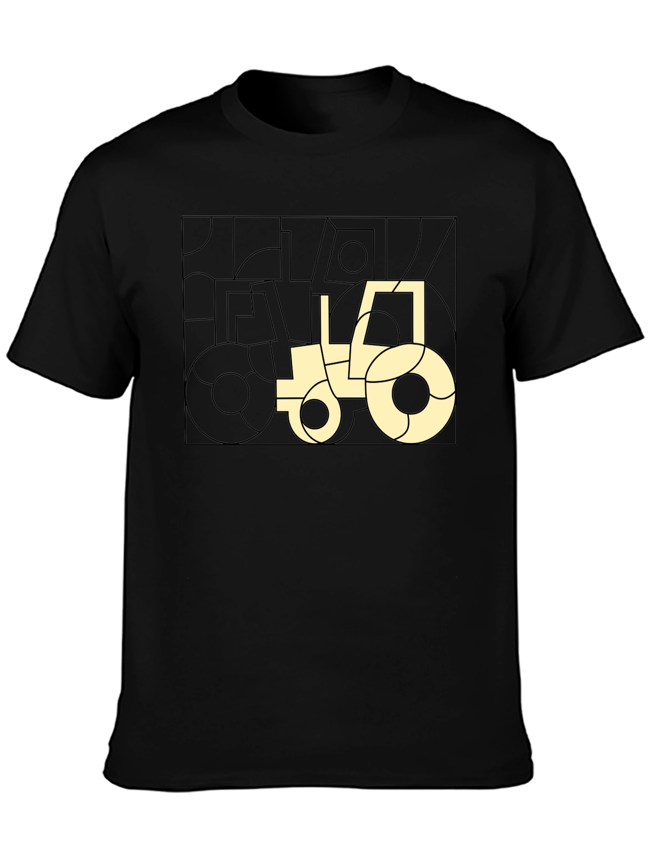 Modern Geometric Tractor Graphic Tee - Black Cotton