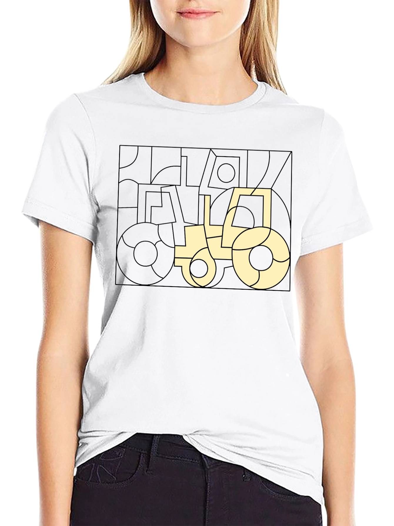 Modern Geometric Tractor Graphic Tee - Black Cotton