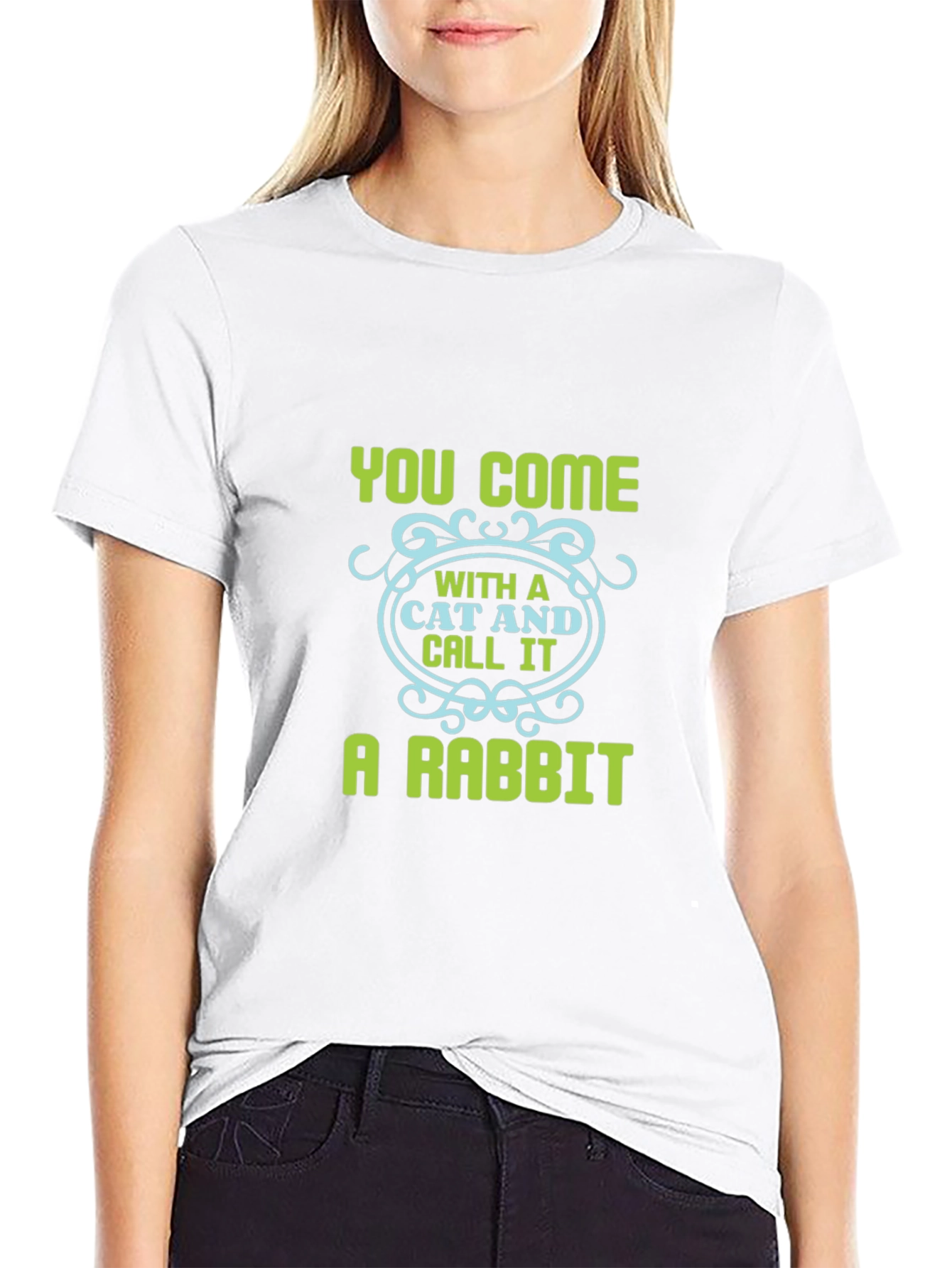 Humorous Cat & Rabbit Graphic Black Tee