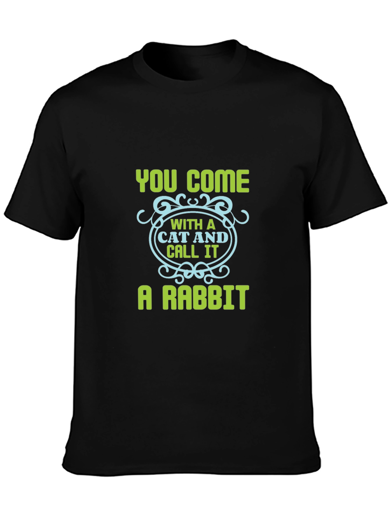 Humorous Cat & Rabbit Graphic Black Tee