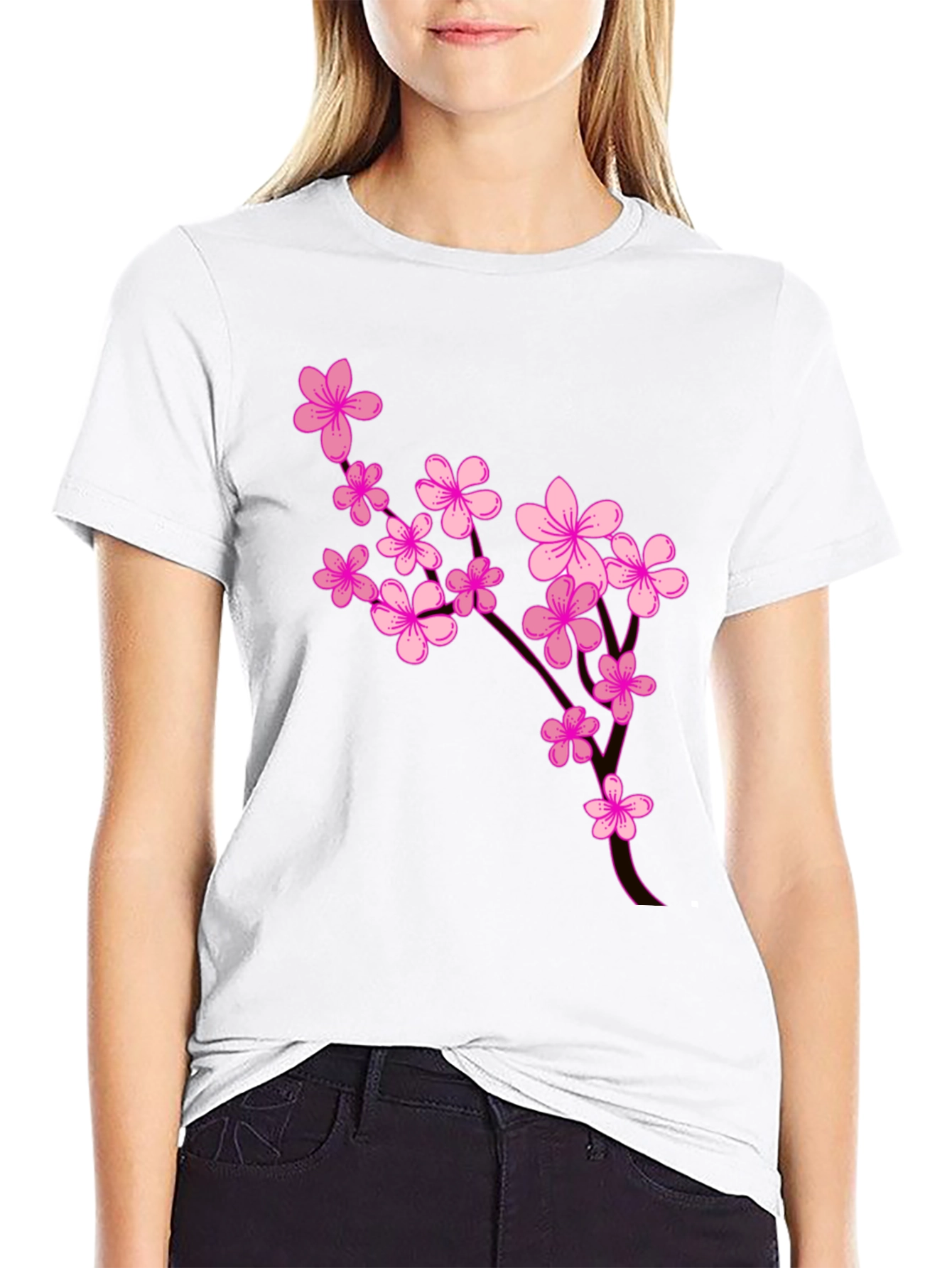 Floral Blossom Graphic Tee - Stylish Black T-Shirt