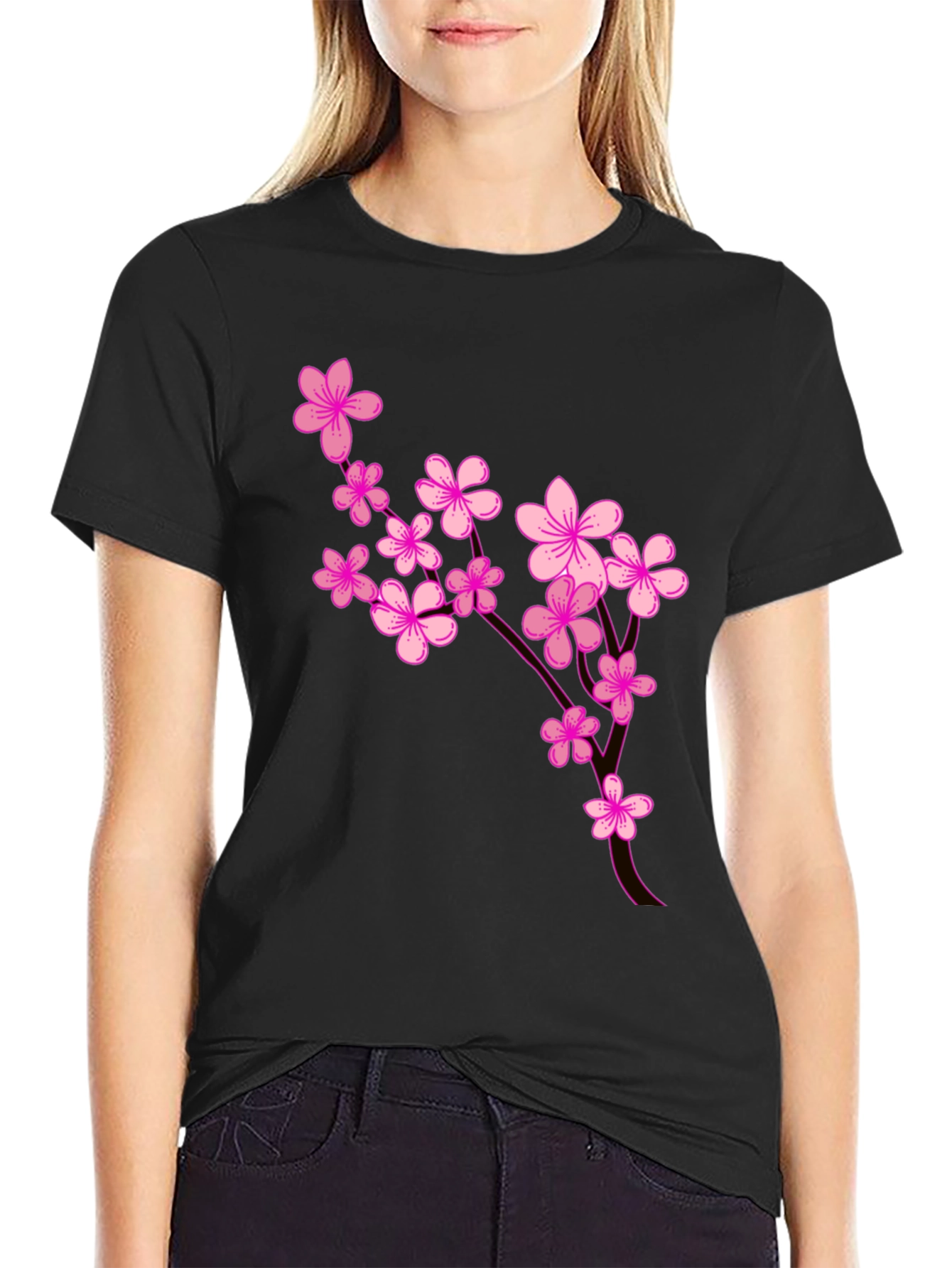 Floral Blossom Graphic Tee - Stylish Black T-Shirt