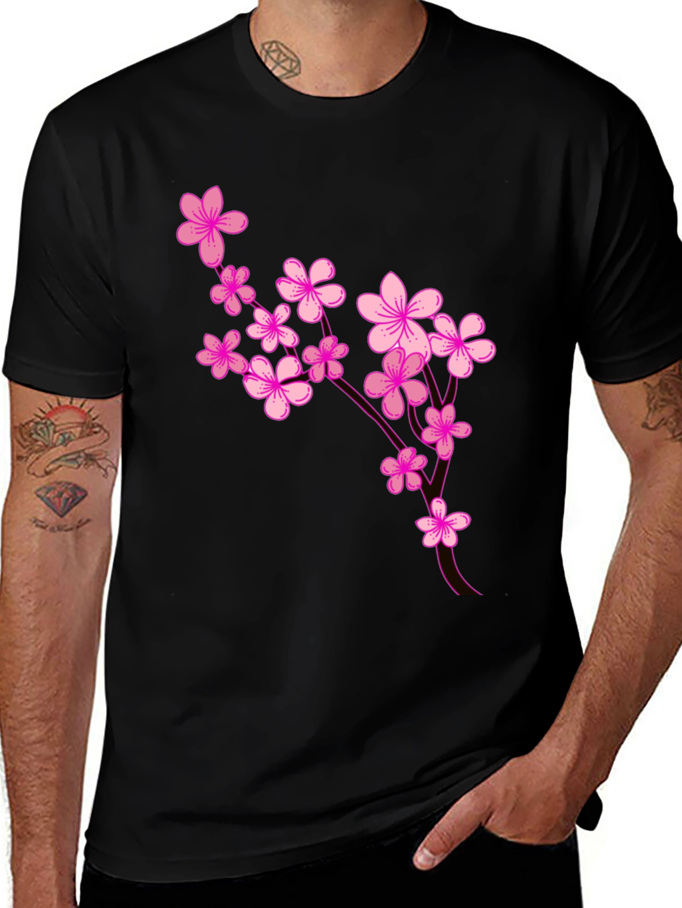 Floral Blossom Graphic Tee - Stylish Black T-Shirt