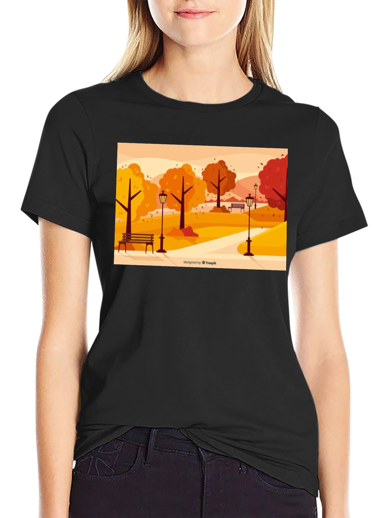 Autumn Park Scene Graphic Tee