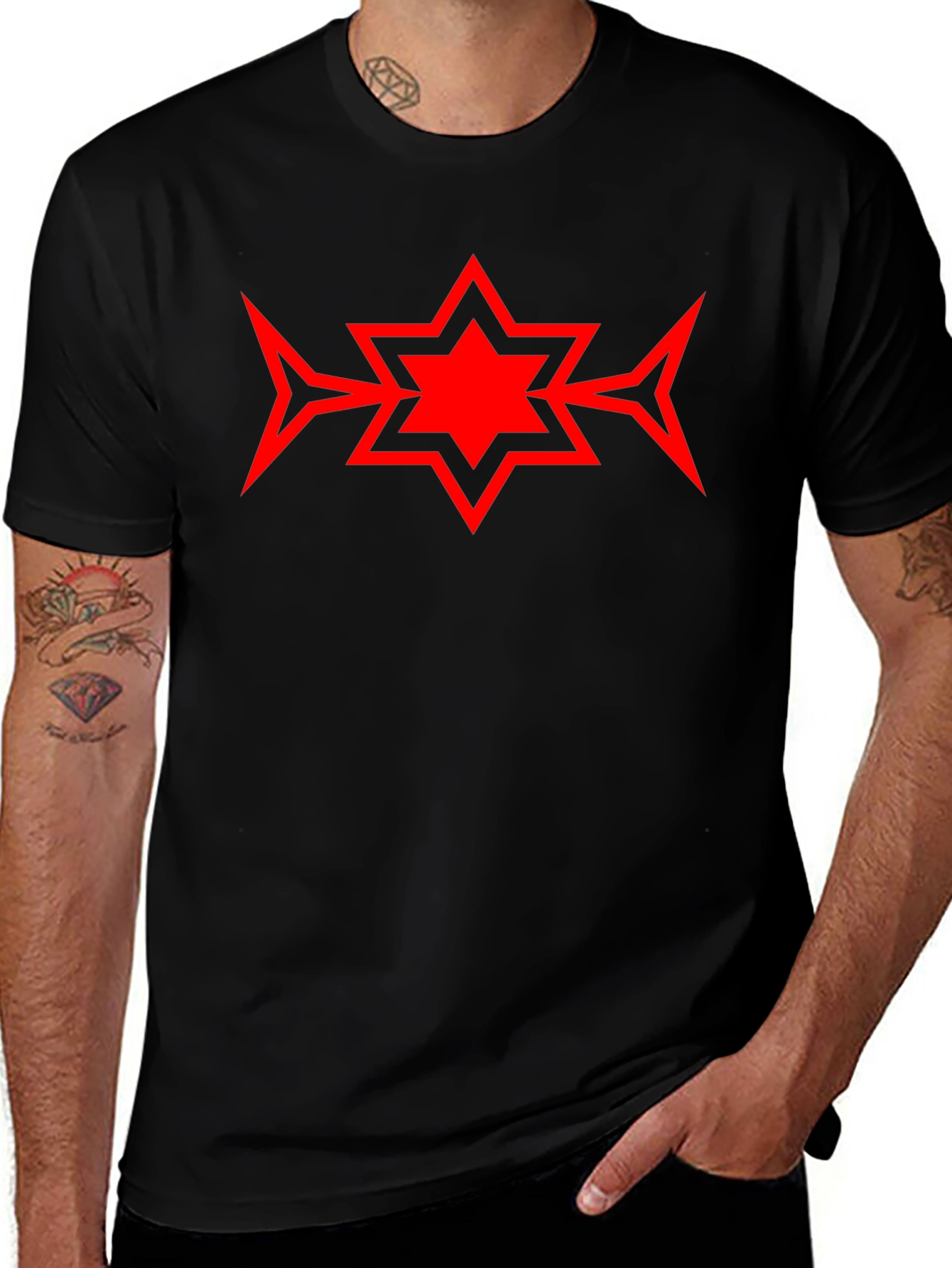 Bold Red Star Graphic Black T-Shirt