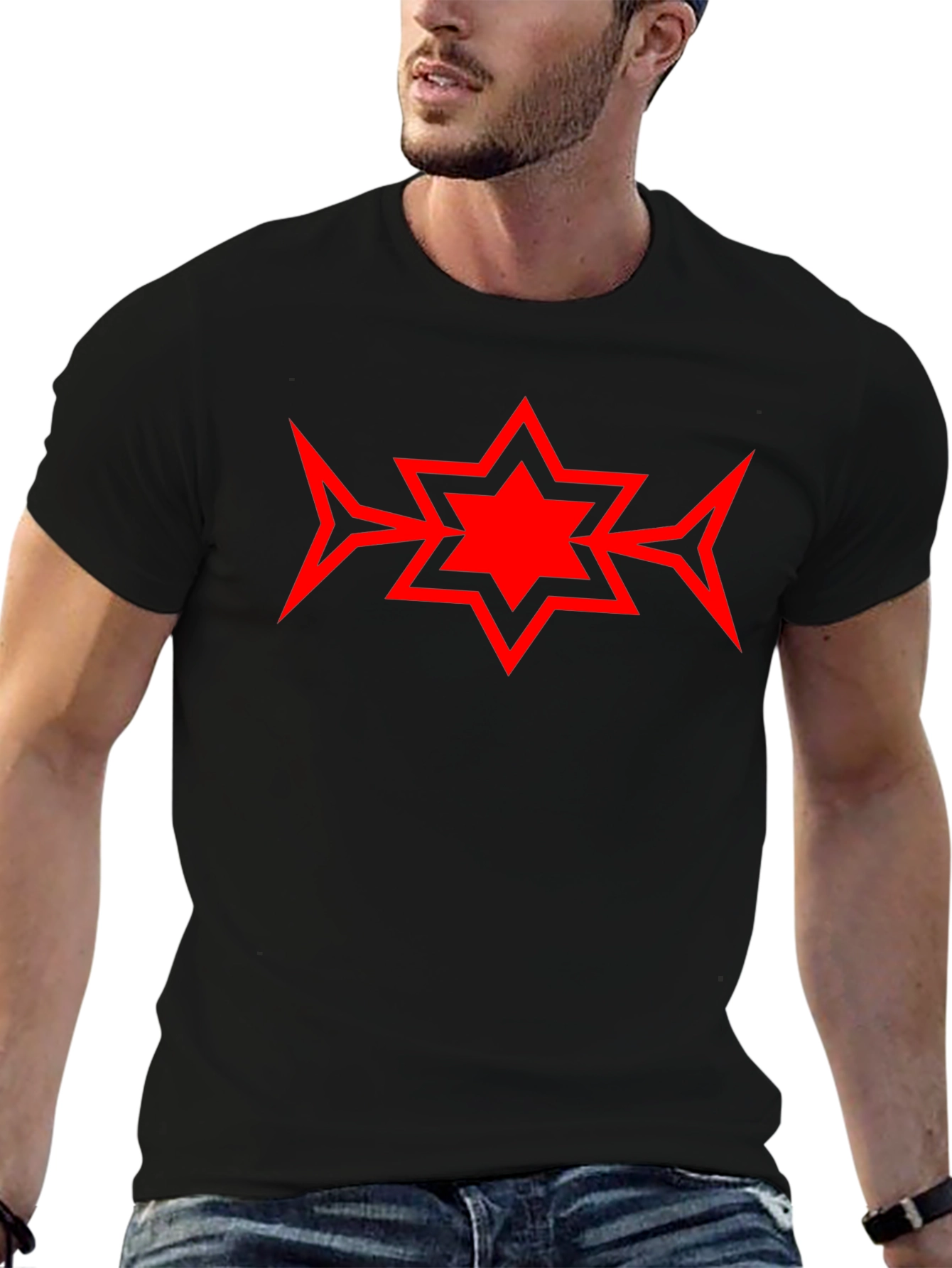 Bold Red Star Graphic Black T-Shirt