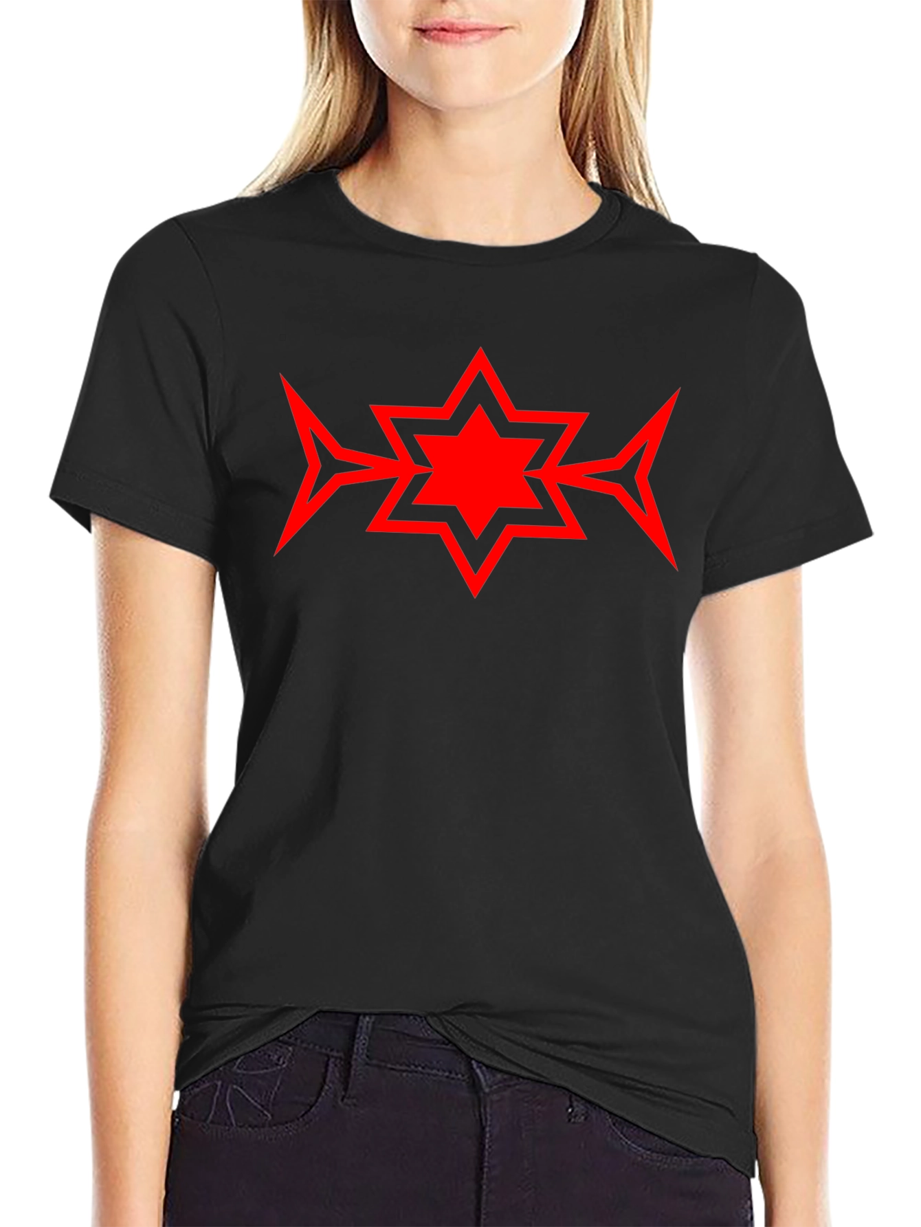 Bold Red Star Graphic Black T-Shirt