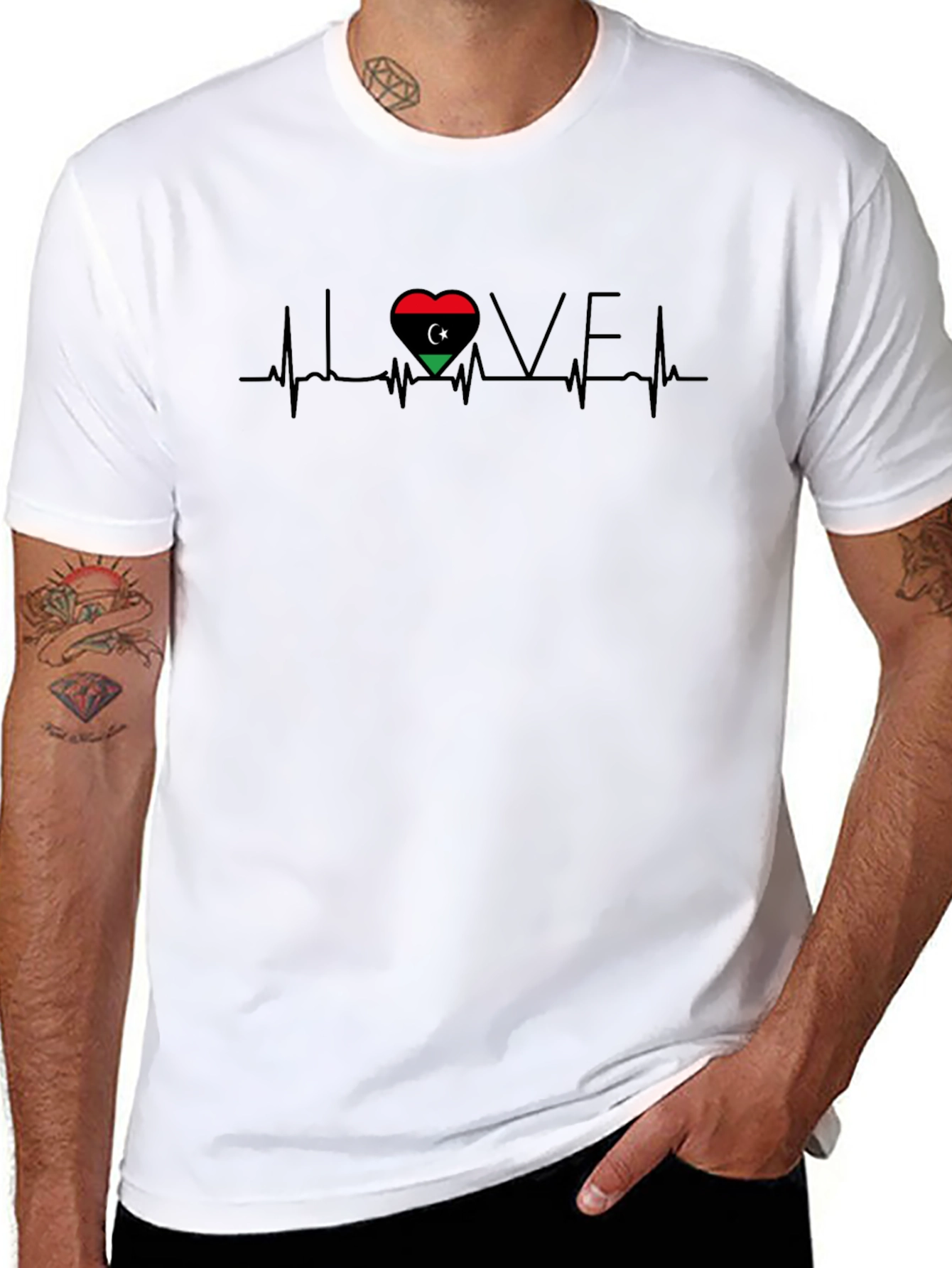 Love Libya T-Shirt - Heart Flag Design