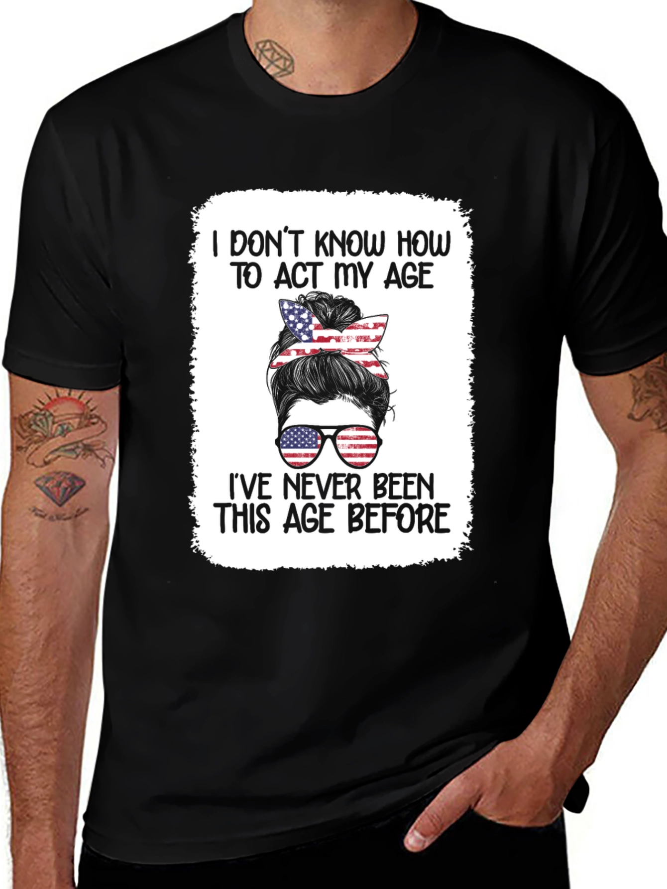 Humorous Patriotic Messy Bun T-Shirt