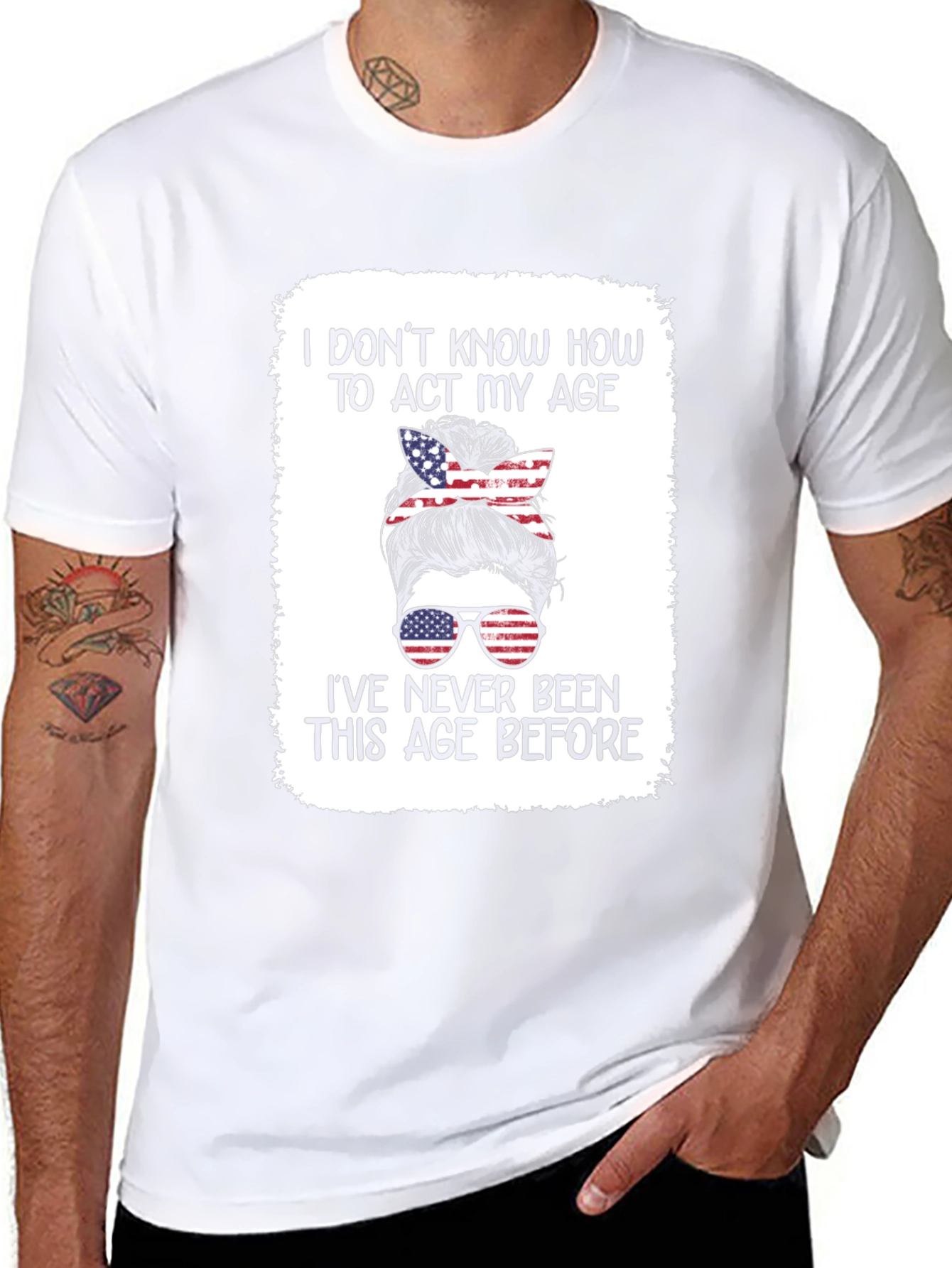 Humorous Patriotic Messy Bun T-Shirt