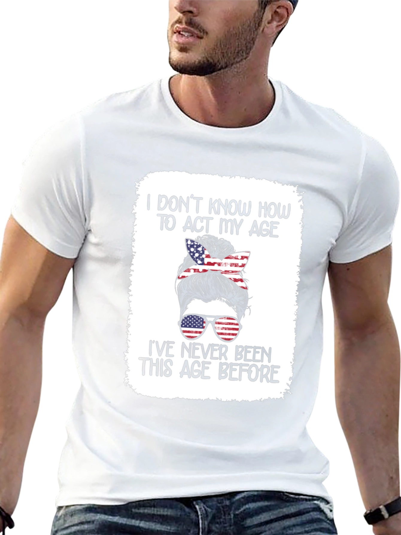 Humorous Patriotic Messy Bun T-Shirt
