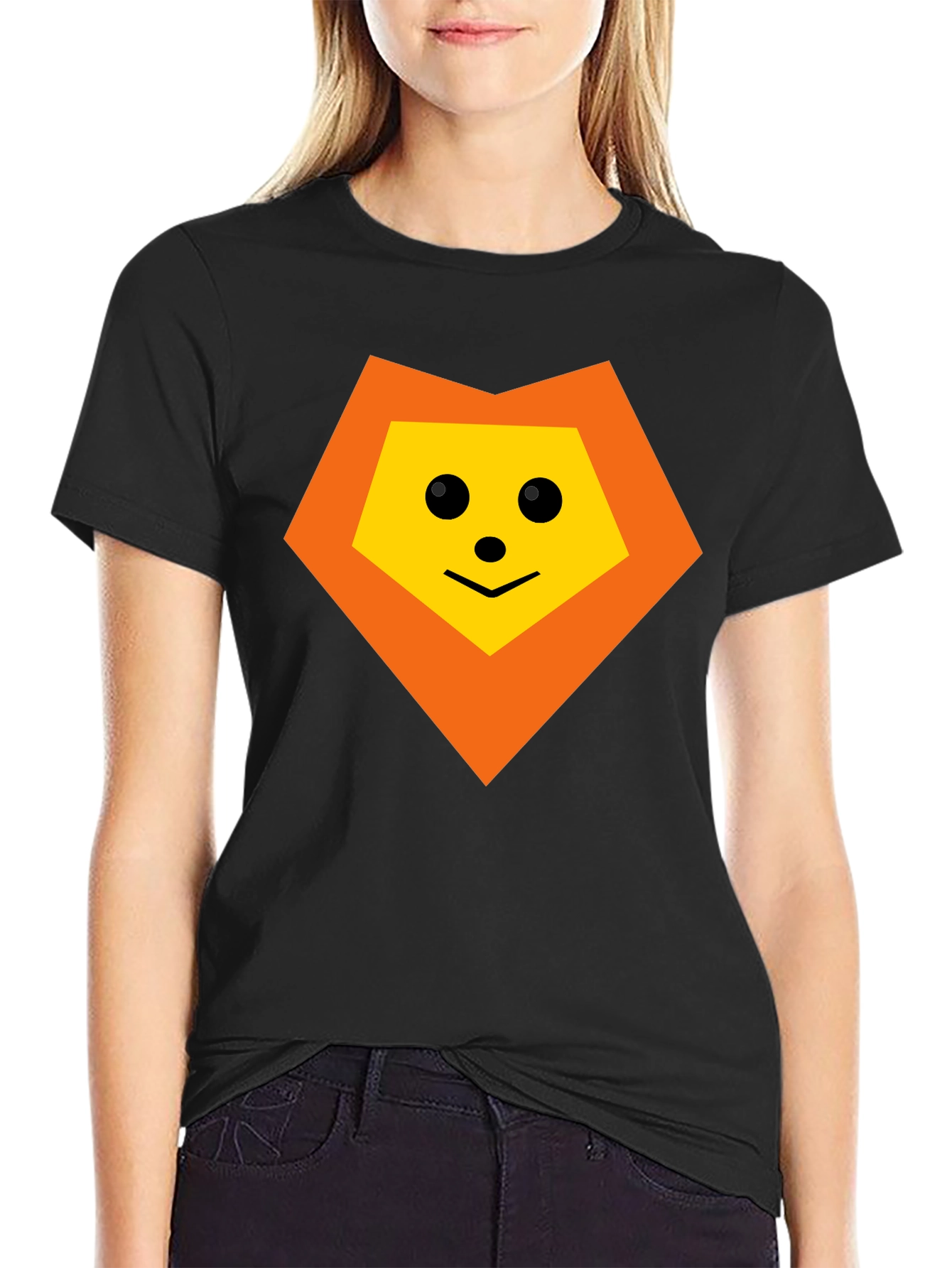 Geometric Lion Graphic Tee - Black Cotton Blend