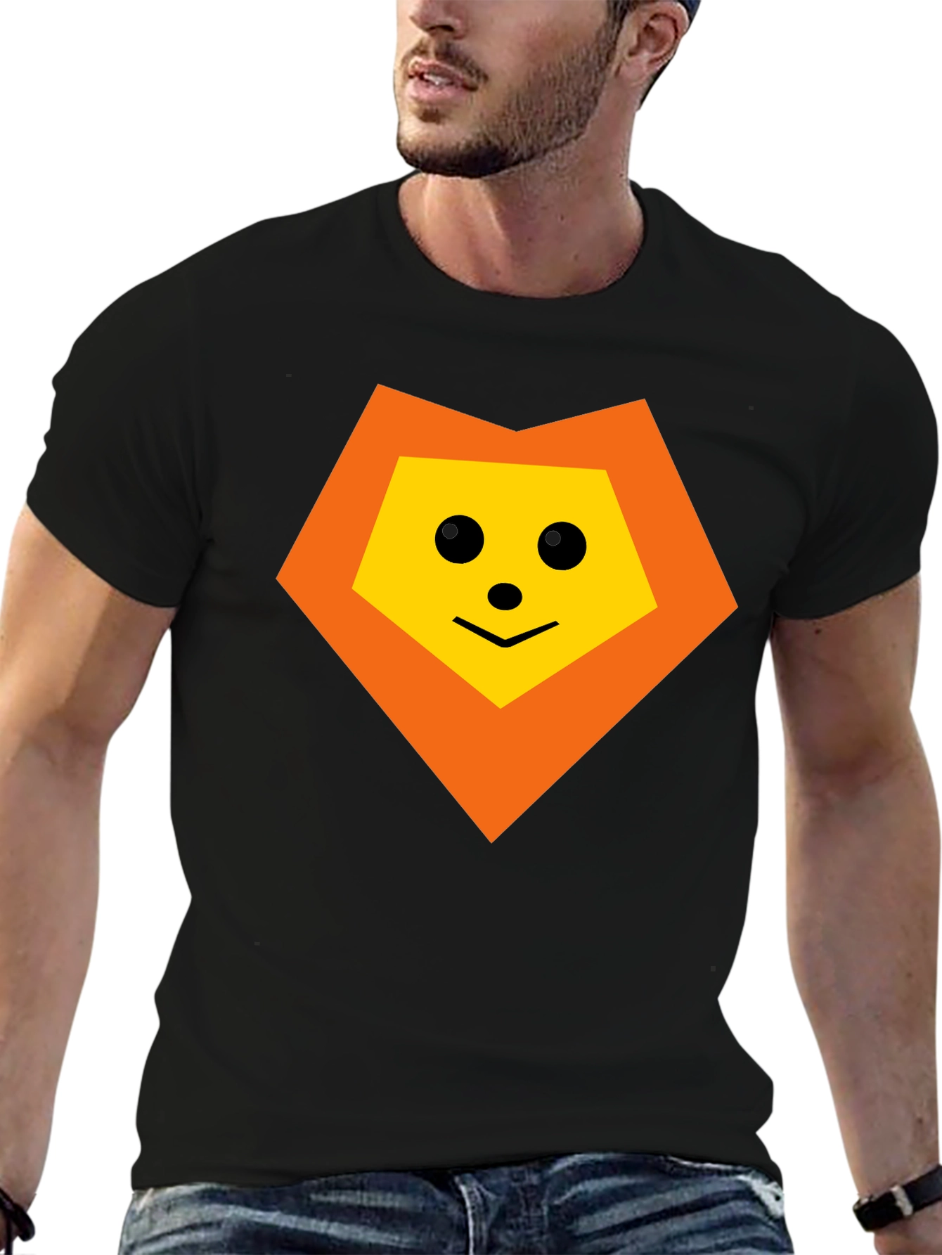 Geometric Lion Graphic Tee - Black Cotton Blend