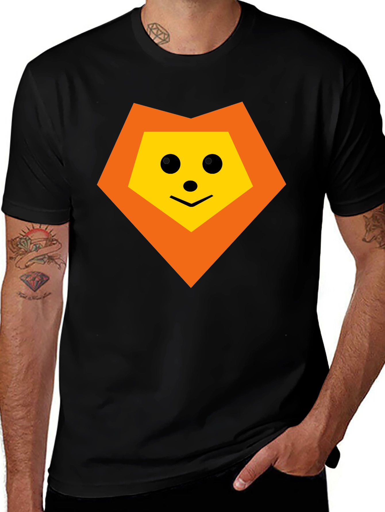 Geometric Lion Graphic Tee - Black Cotton Blend