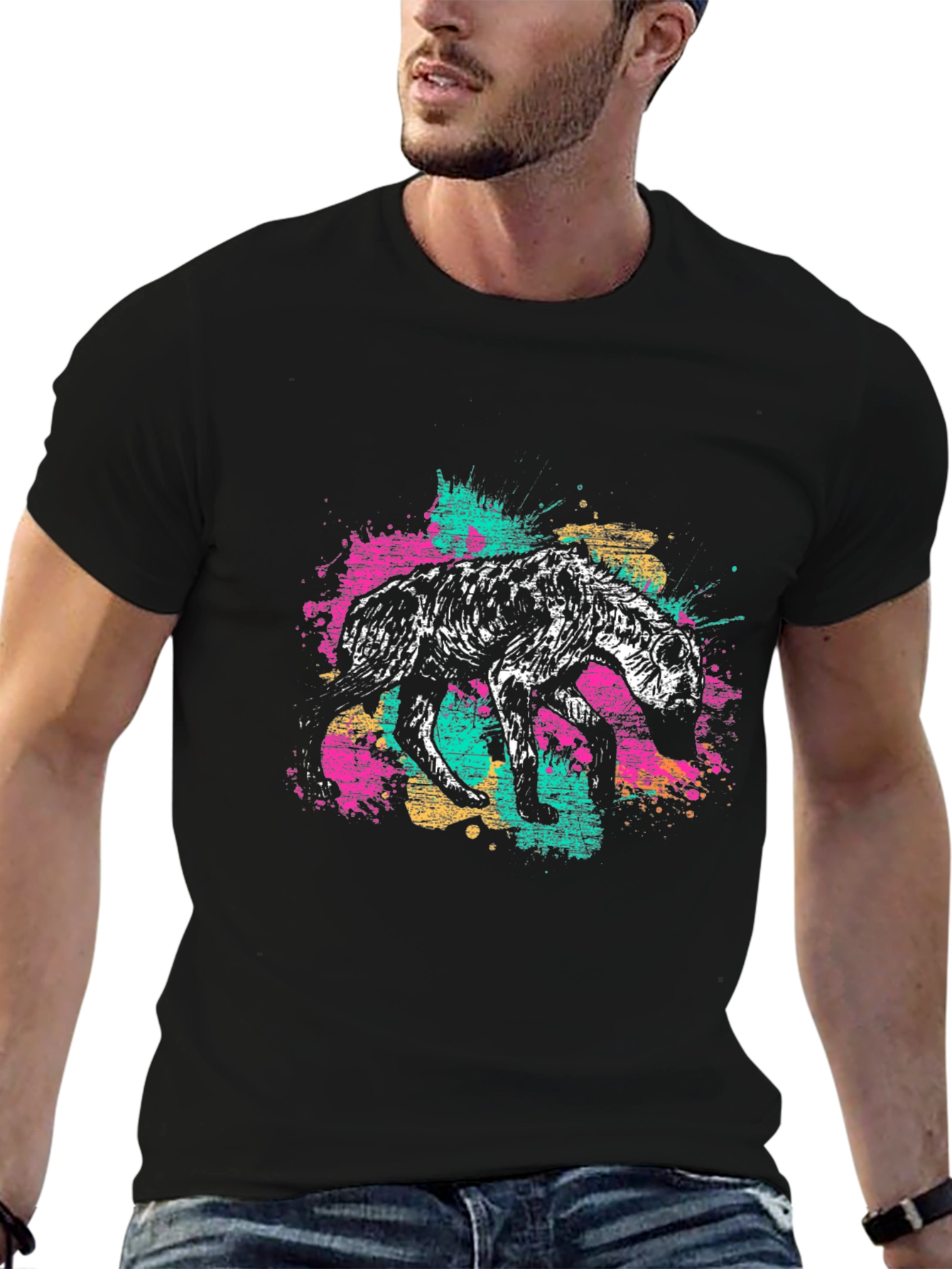 Hyena Graphic Print Mens Black T-Shirt
