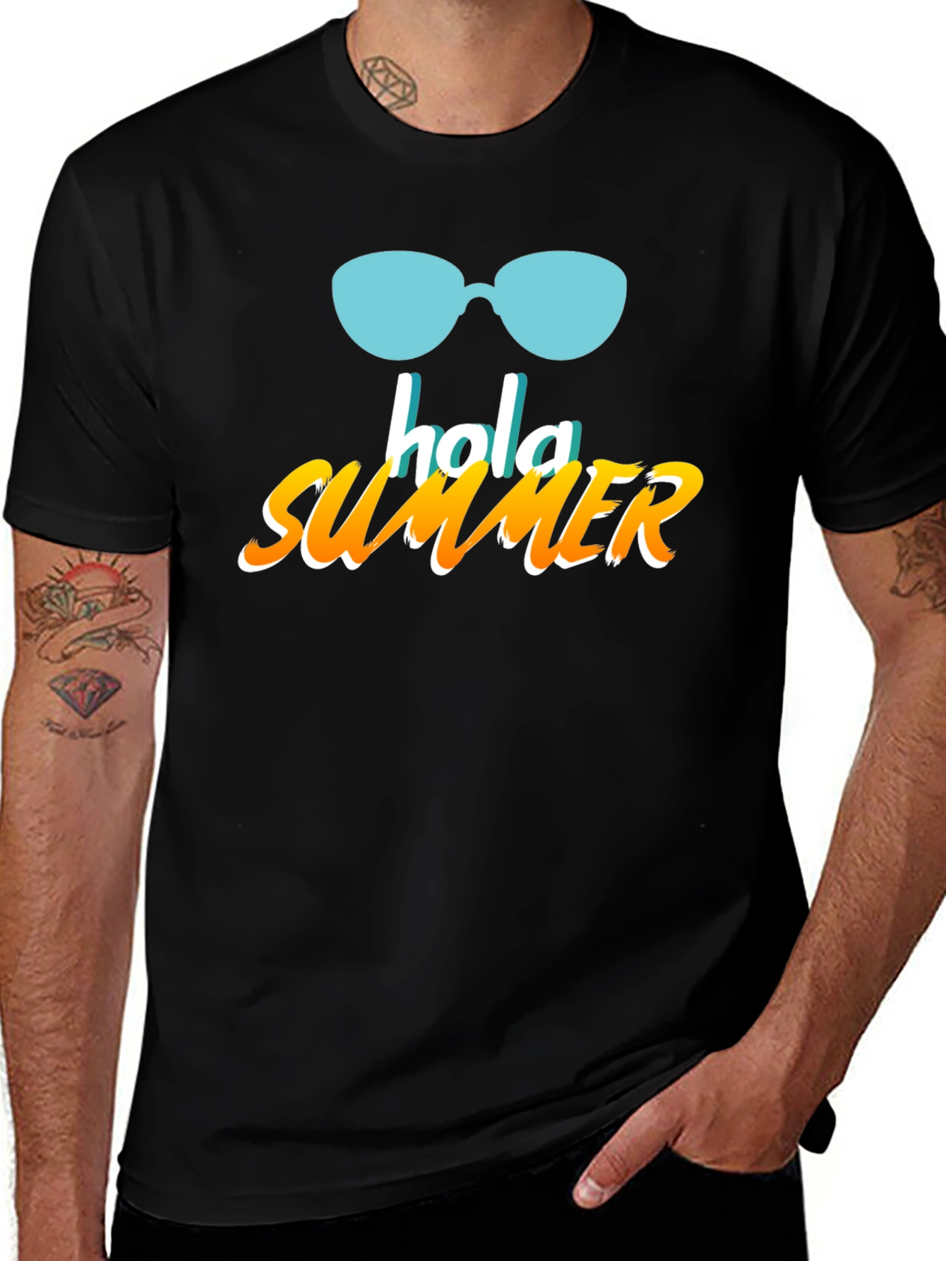 Hola Summer Graphic T-Shirt - Black Casual Tee