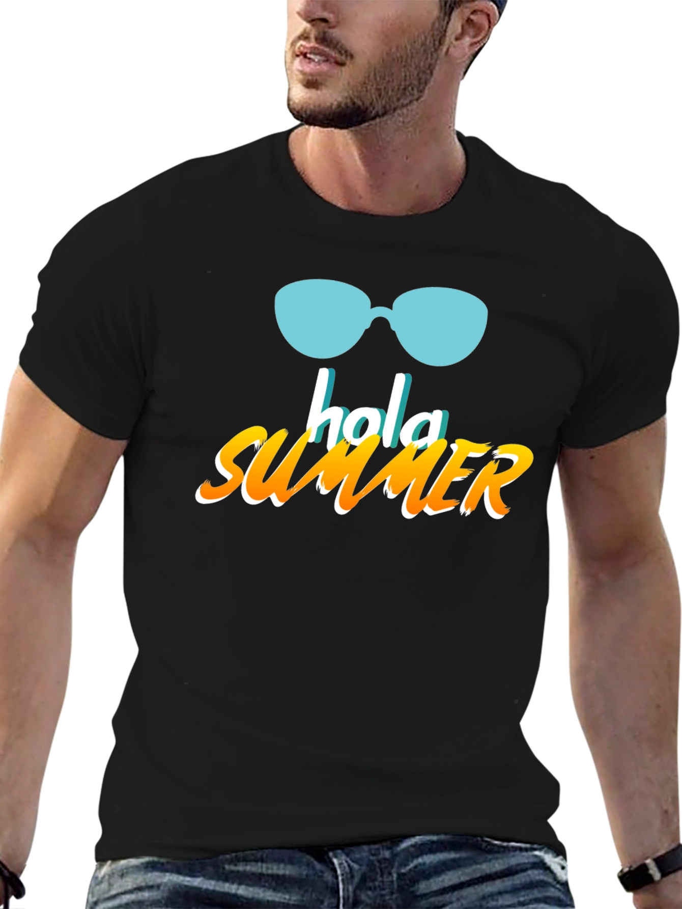 Hola Summer Graphic T-Shirt - Black Casual Tee