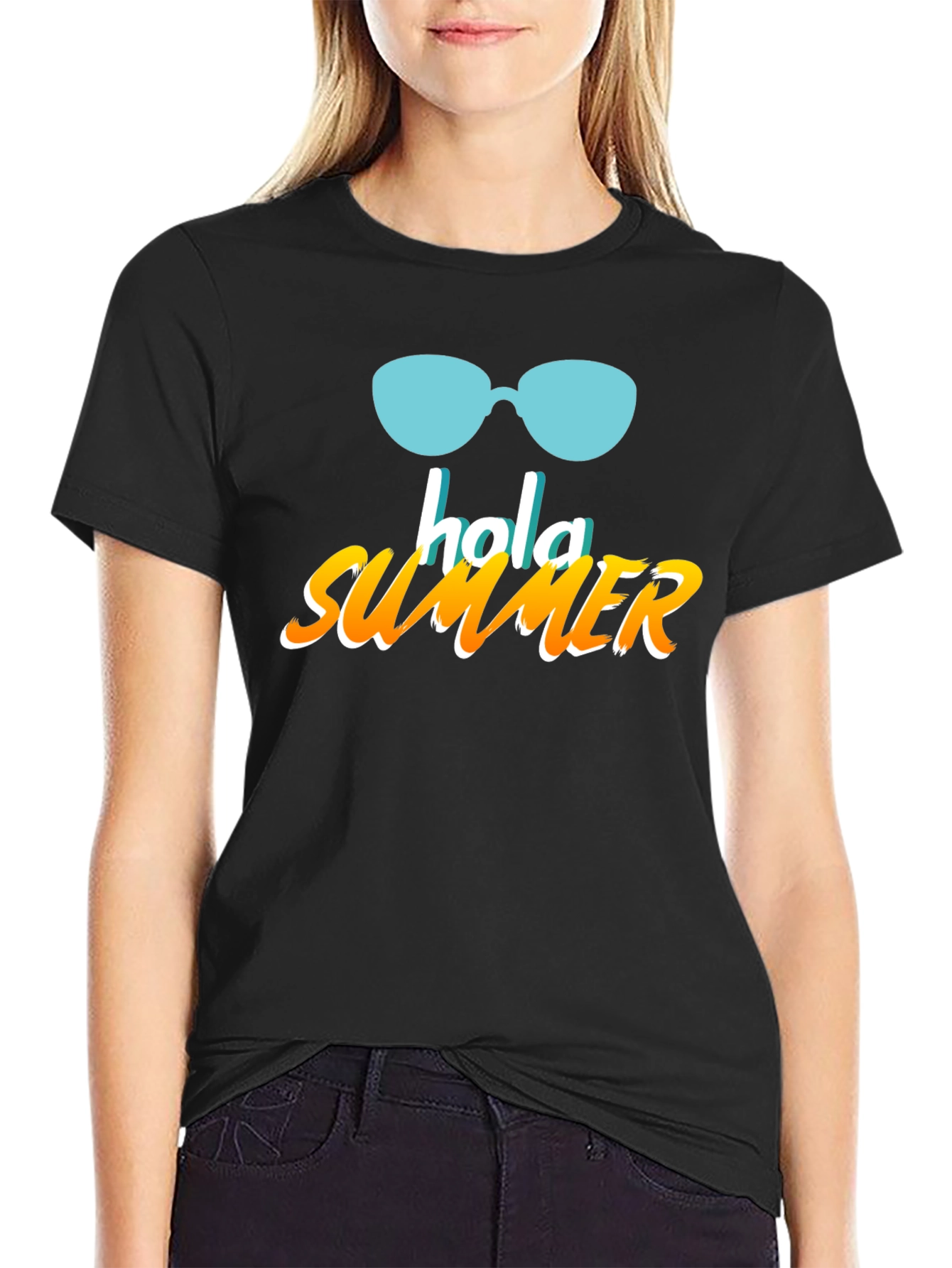 Hola Summer Graphic T-Shirt - Black Casual Tee