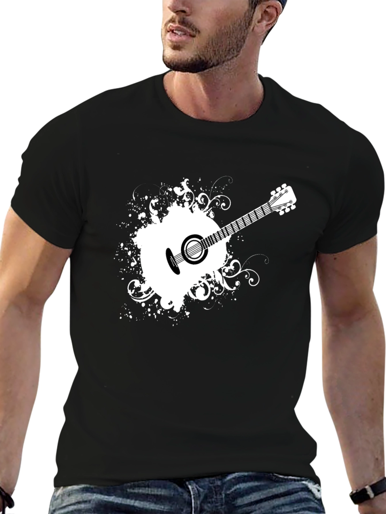 Guitar Graphic Black T-Shirt - Stylish Music Tee