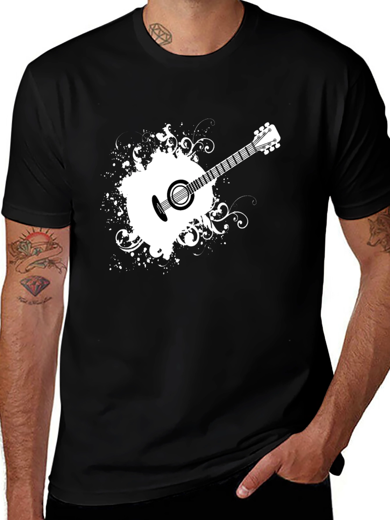 Guitar Graphic Black T-Shirt - Stylish Music Tee