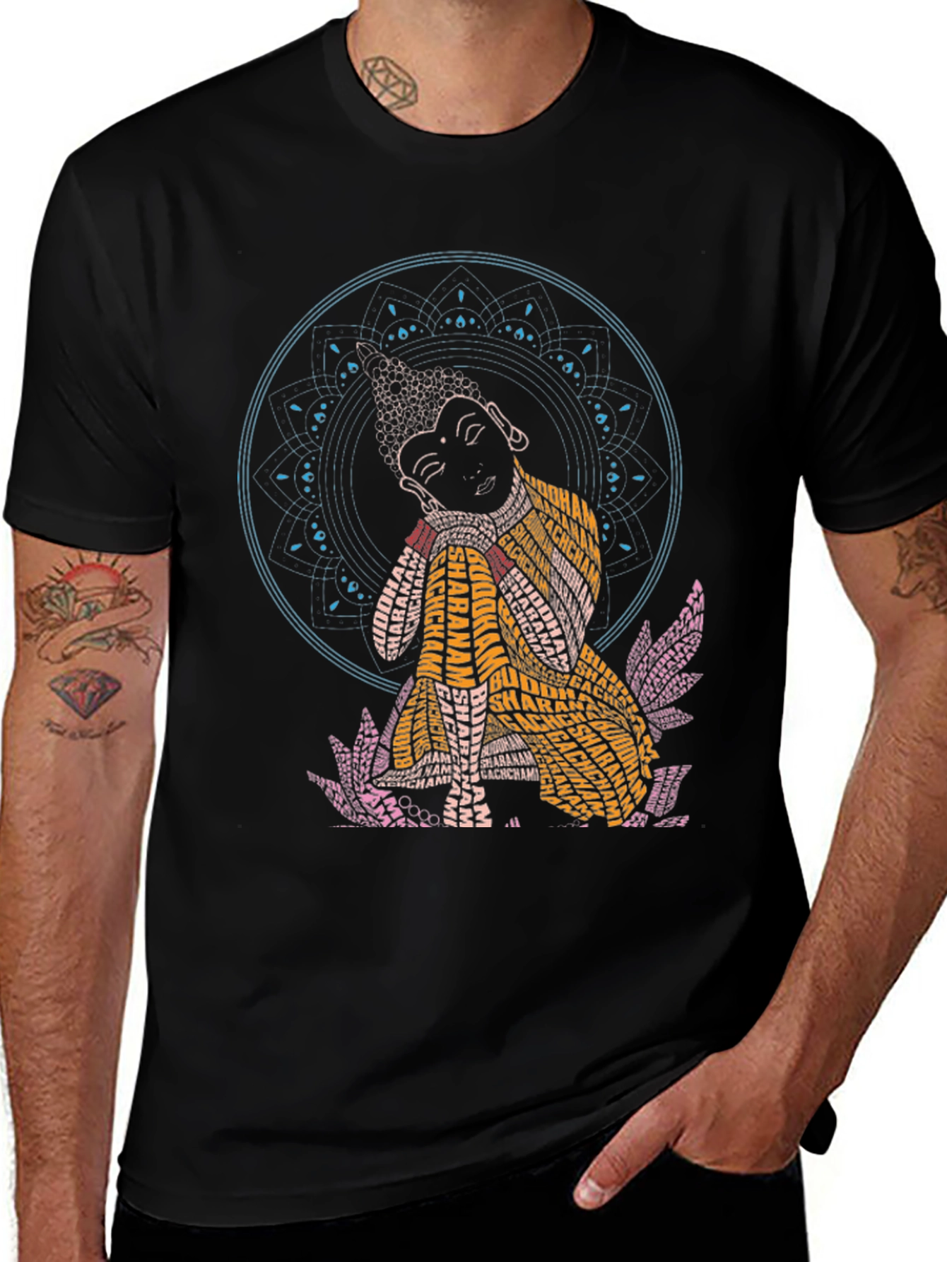 Buddha Word Art Graphic Black T-Shirt