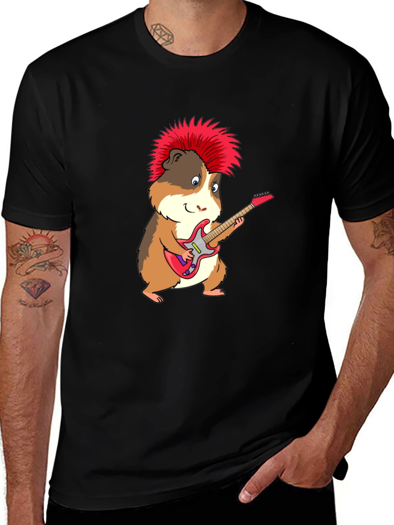 Punk Rock Guinea Pig Guitarist Graphic T-Shirt