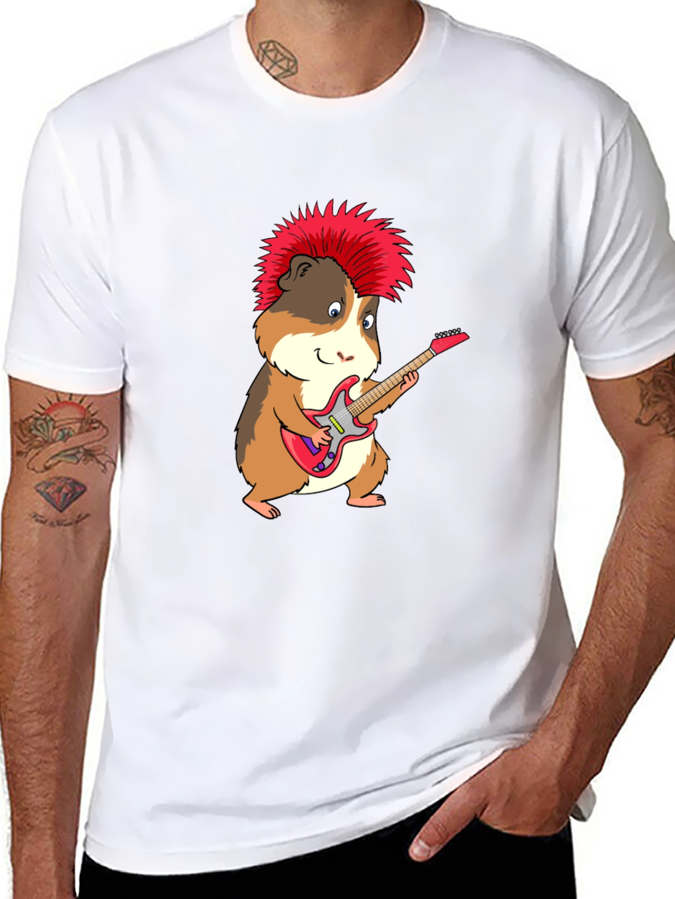 Punk Rock Guinea Pig Guitarist Graphic T-Shirt