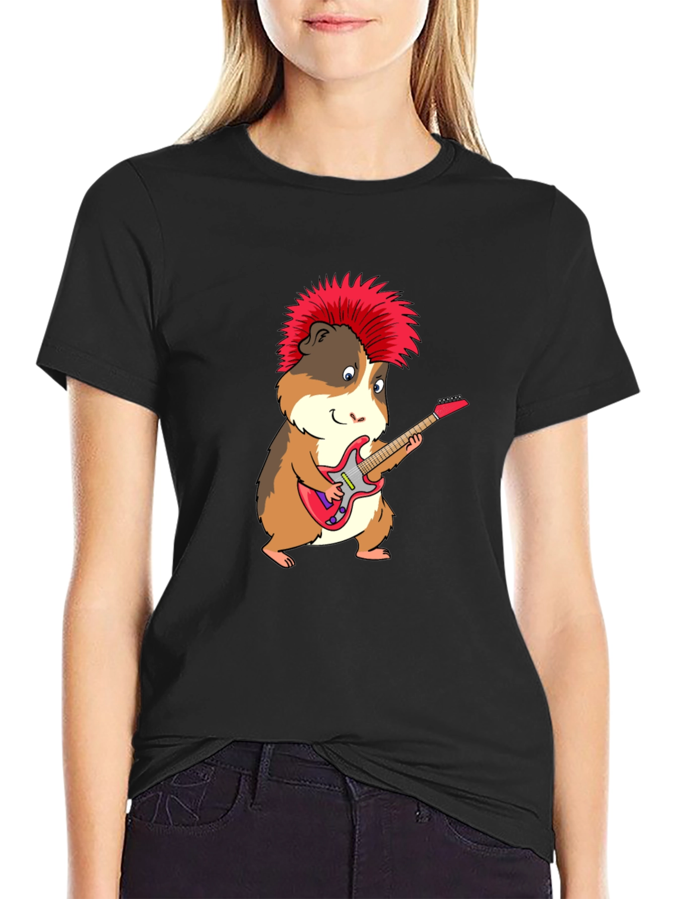 Punk Rock Guinea Pig Guitarist Graphic T-Shirt