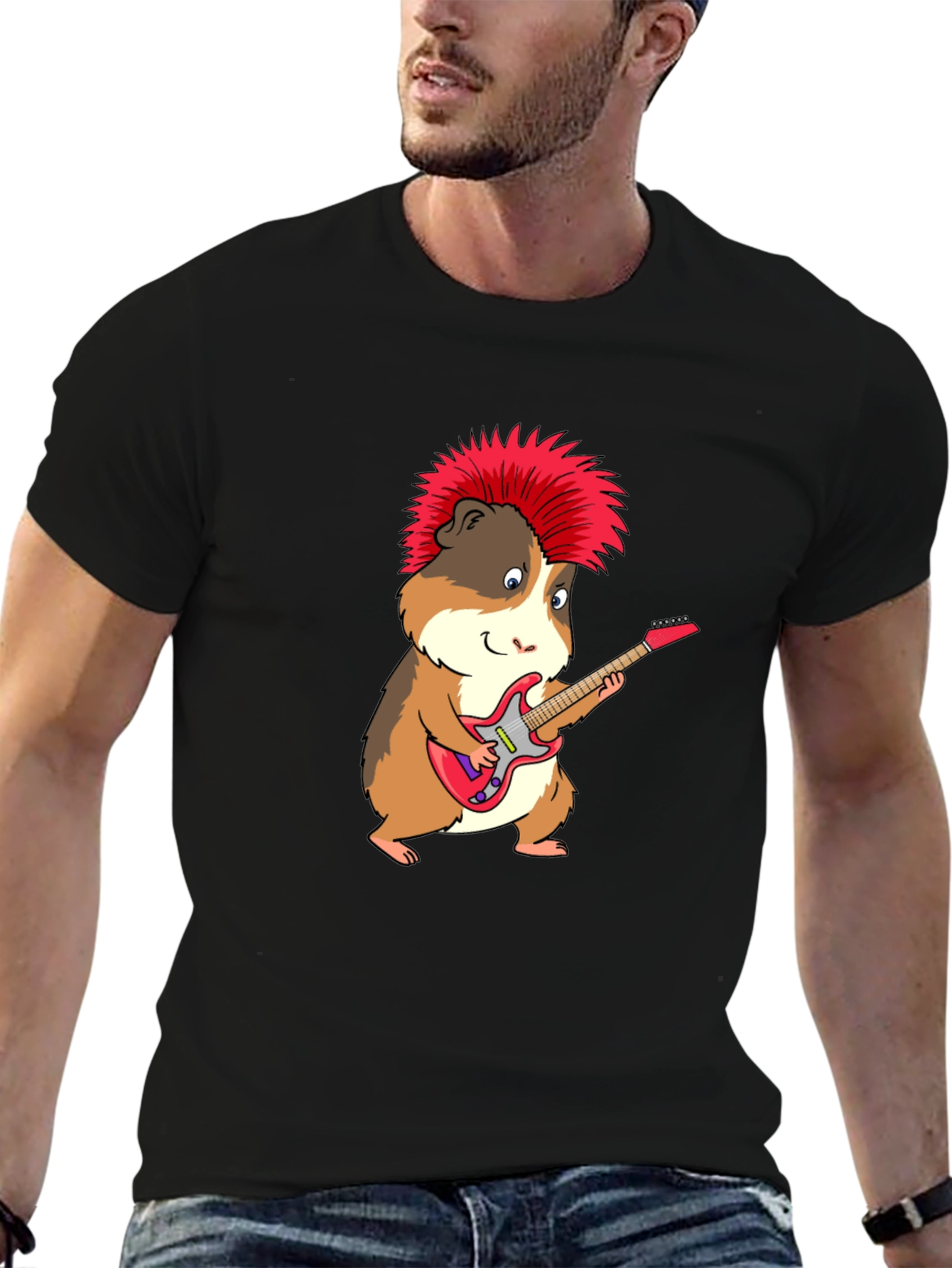 Punk Rock Guinea Pig Guitarist Graphic T-Shirt