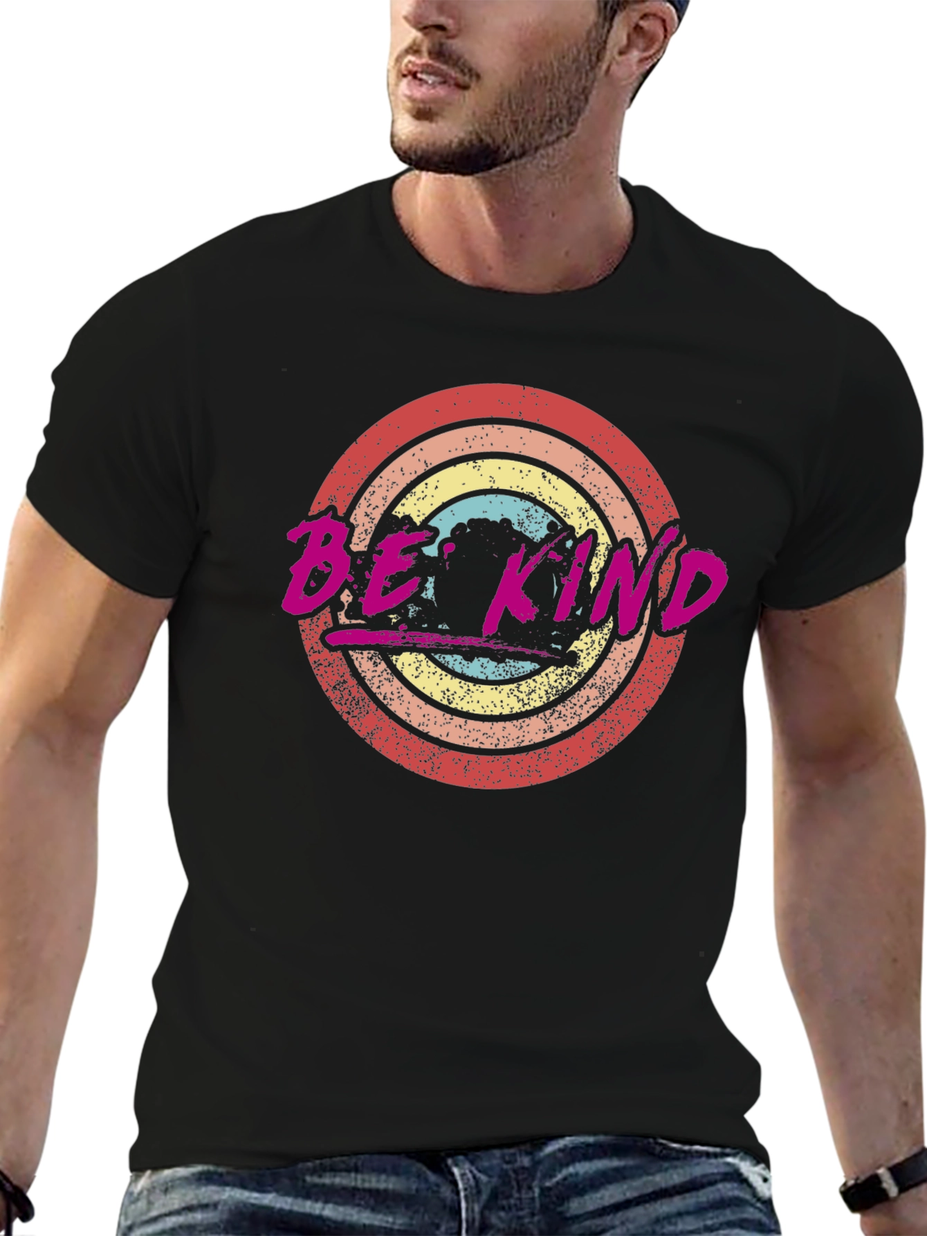 Be Kind Graphic Tee Retro Circle Design