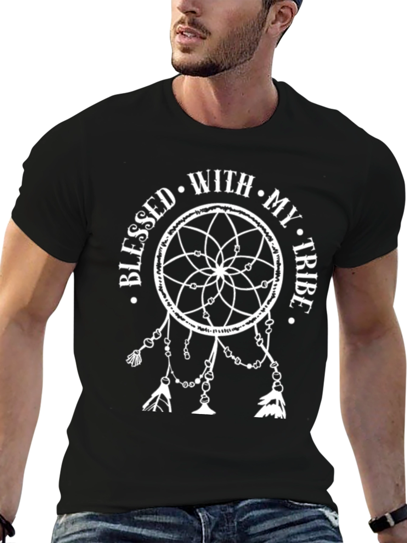 Blessed With My Tribe Dreamcatcher Black T-Shirt