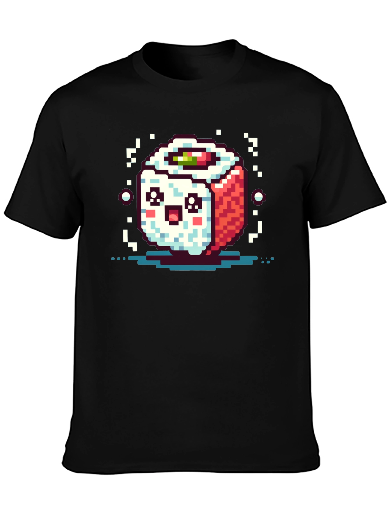 Pixel Art Sushi Roll Black T-Shirt