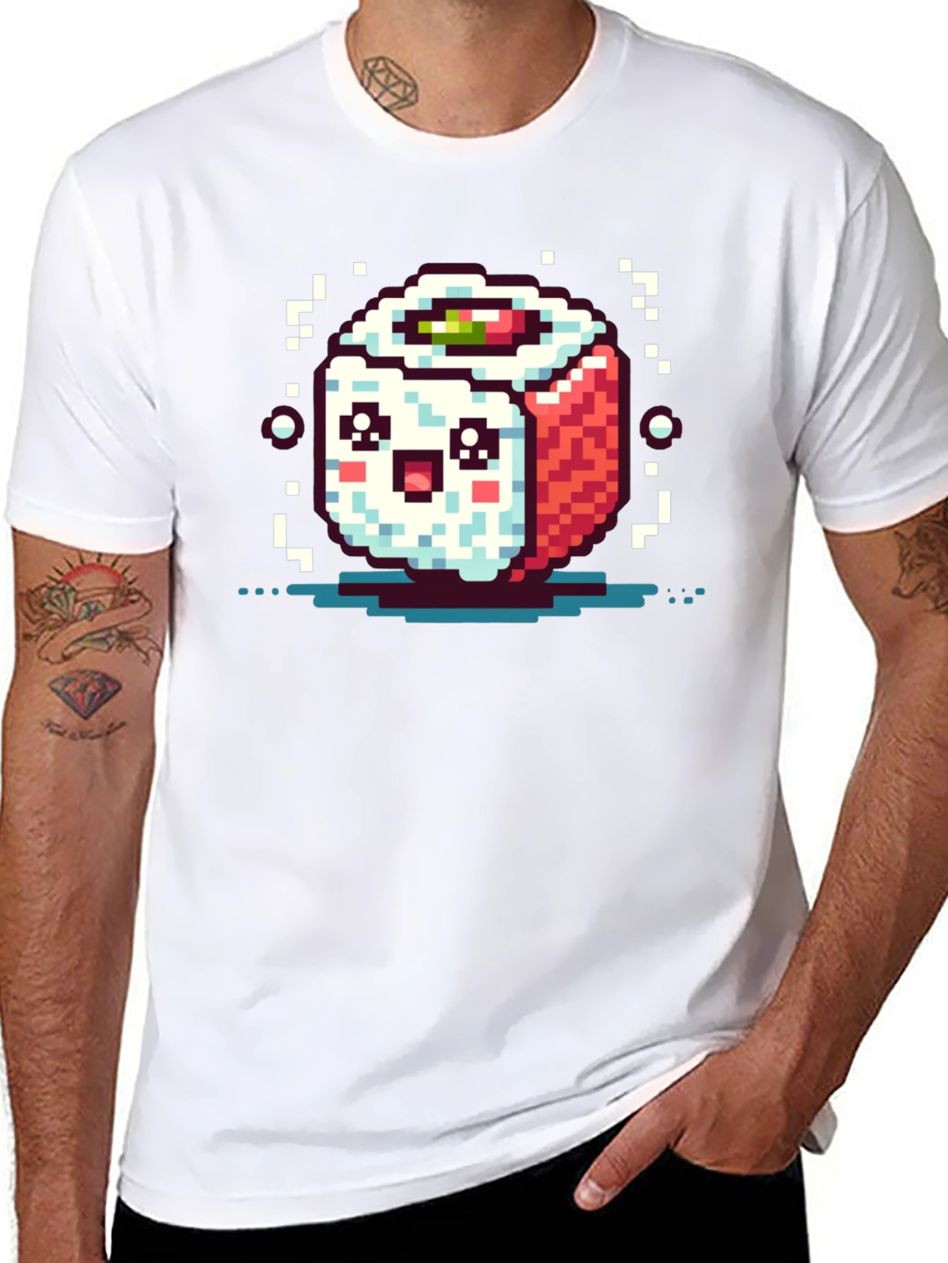 Pixel Art Sushi Roll Black T-Shirt