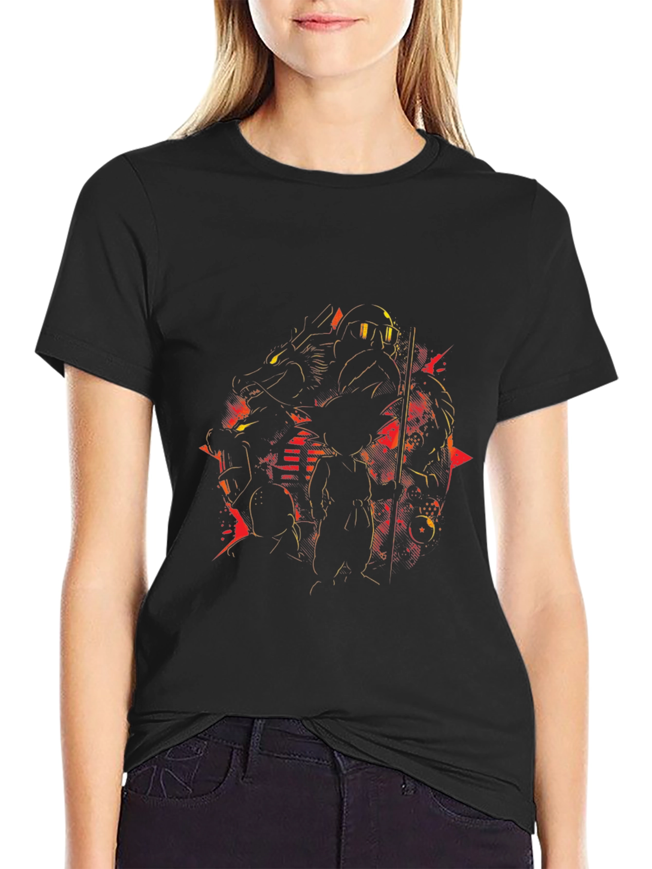 Retro Anime Graphic T-Shirt - Black Crew Neck Tee