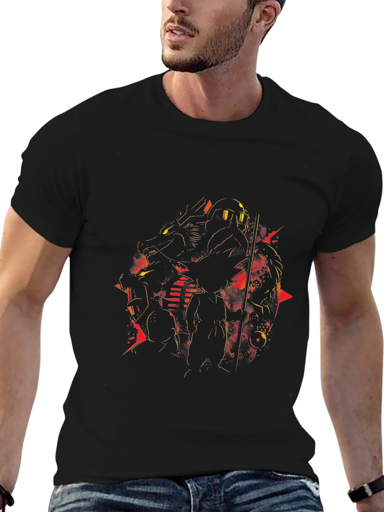 Retro Anime Graphic T-Shirt - Black Crew Neck Tee