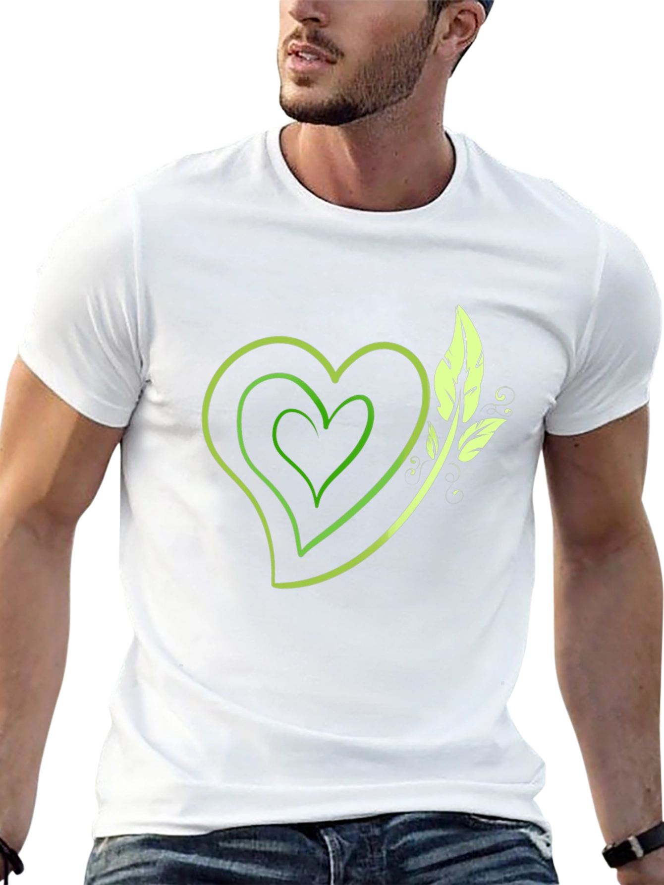 Green Heart & Leaf Graphic Black T-Shirt