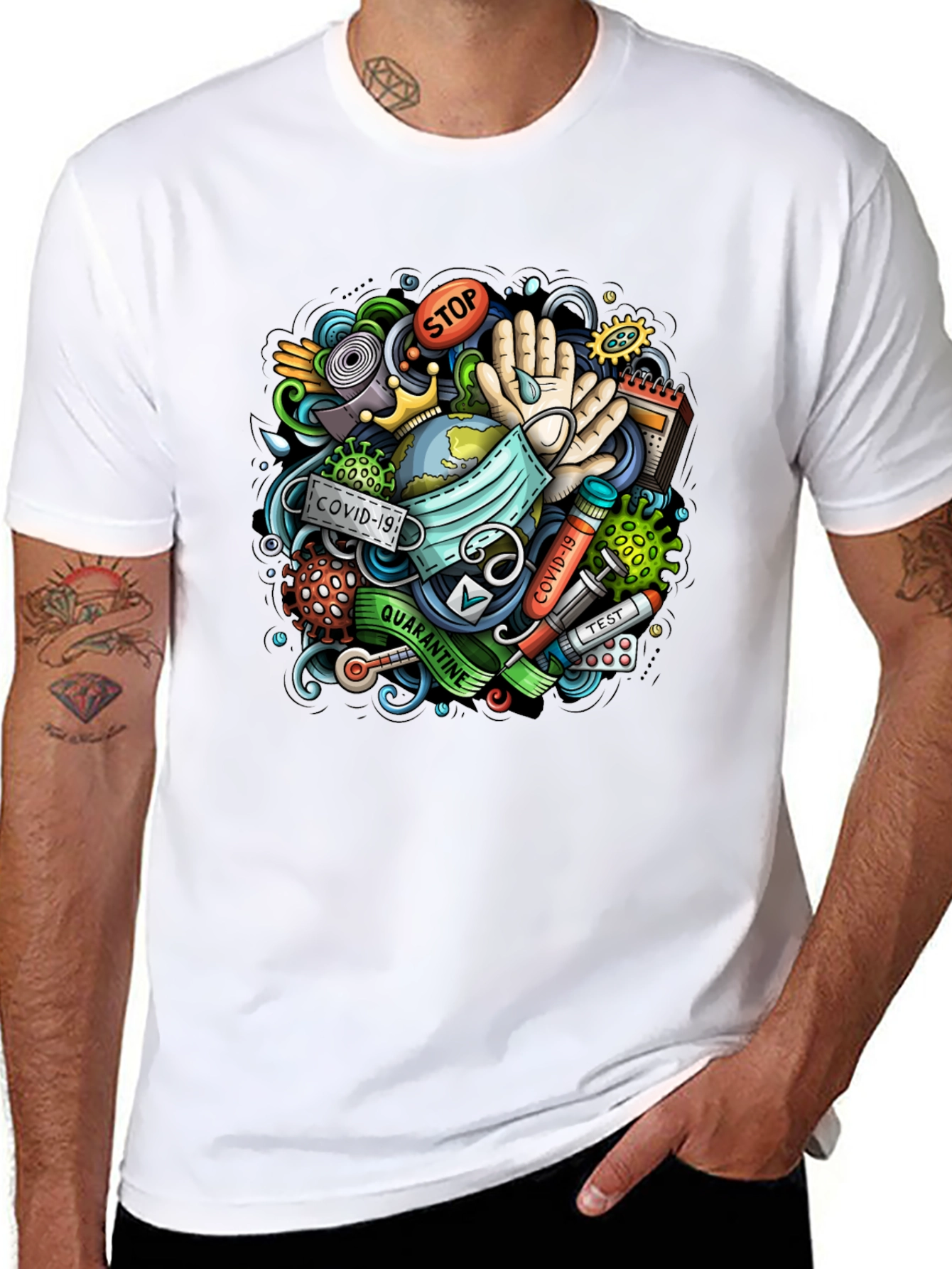 COVID-19 Cartoon Graphic Black T-Shirt