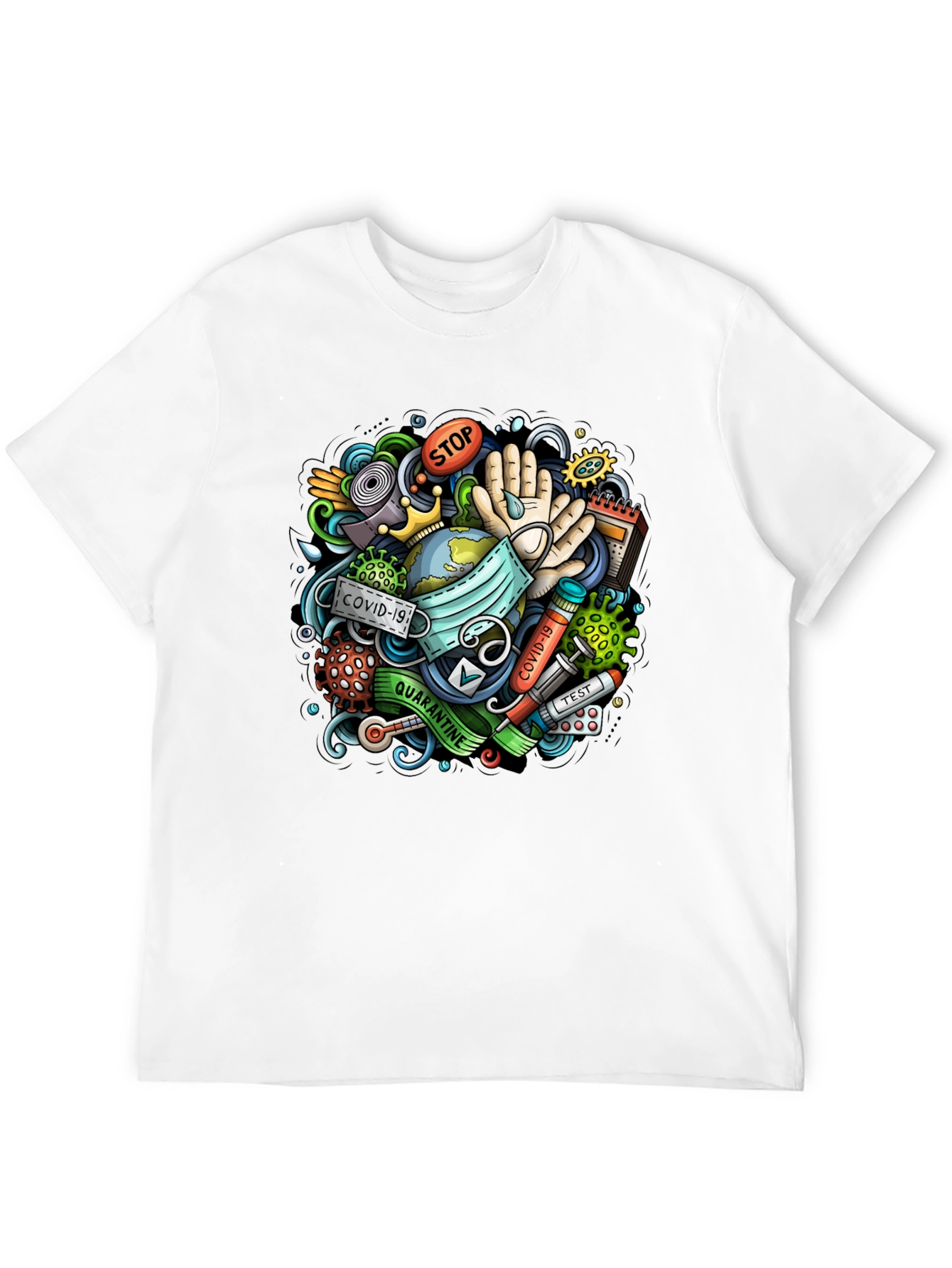 COVID-19 Cartoon Graphic Black T-Shirt