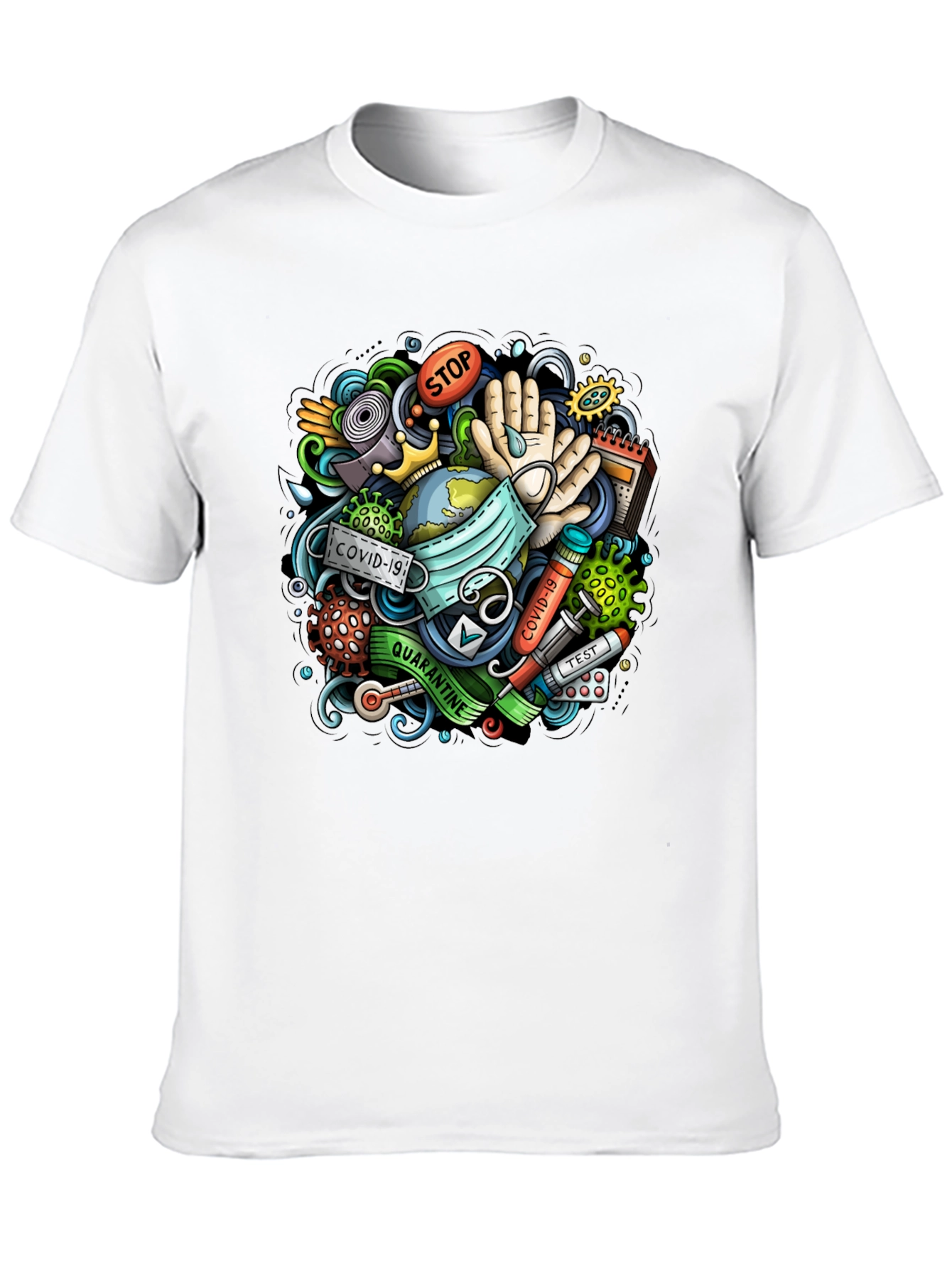 COVID-19 Cartoon Graphic Black T-Shirt