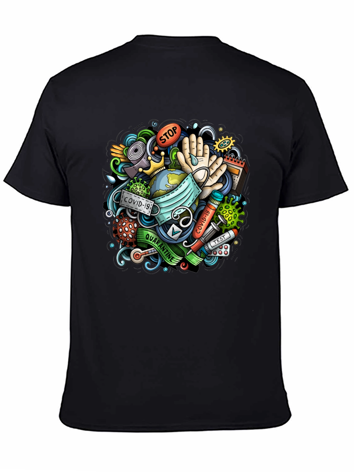 COVID-19 Cartoon Graphic Black T-Shirt