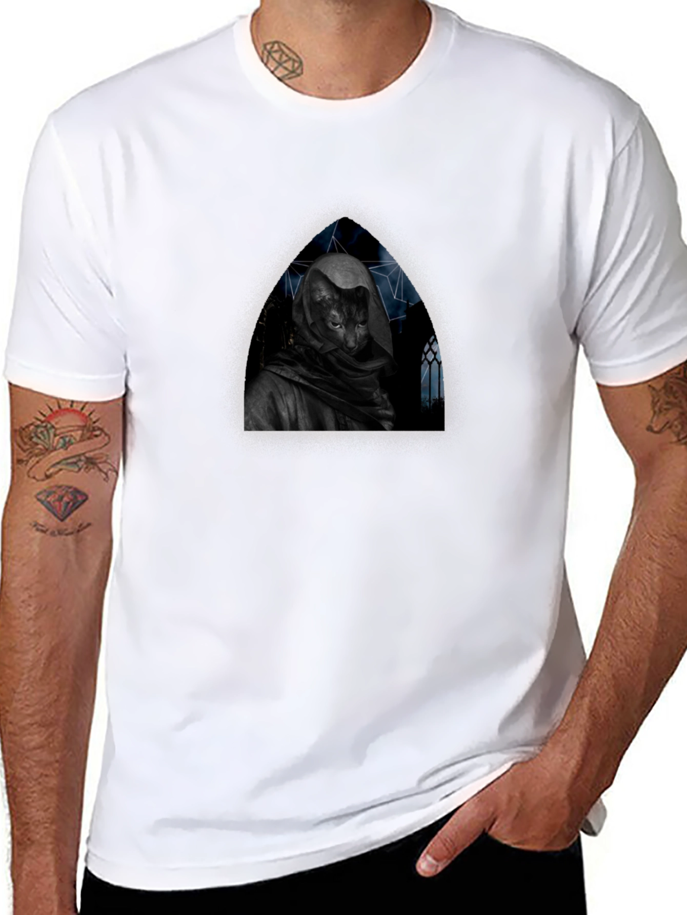 Mystic Cat Monk Graphic T-Shirt