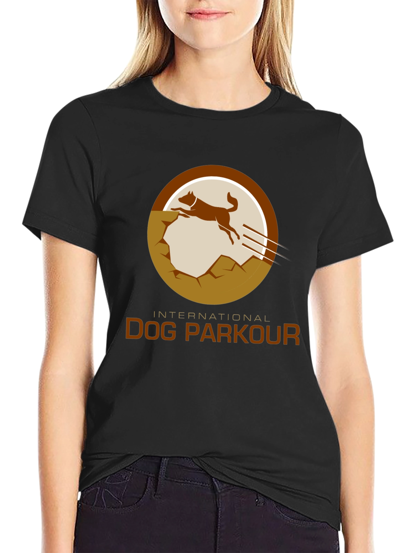 Dog Parkour Graphic Tee - Black Cotton T-Shirt