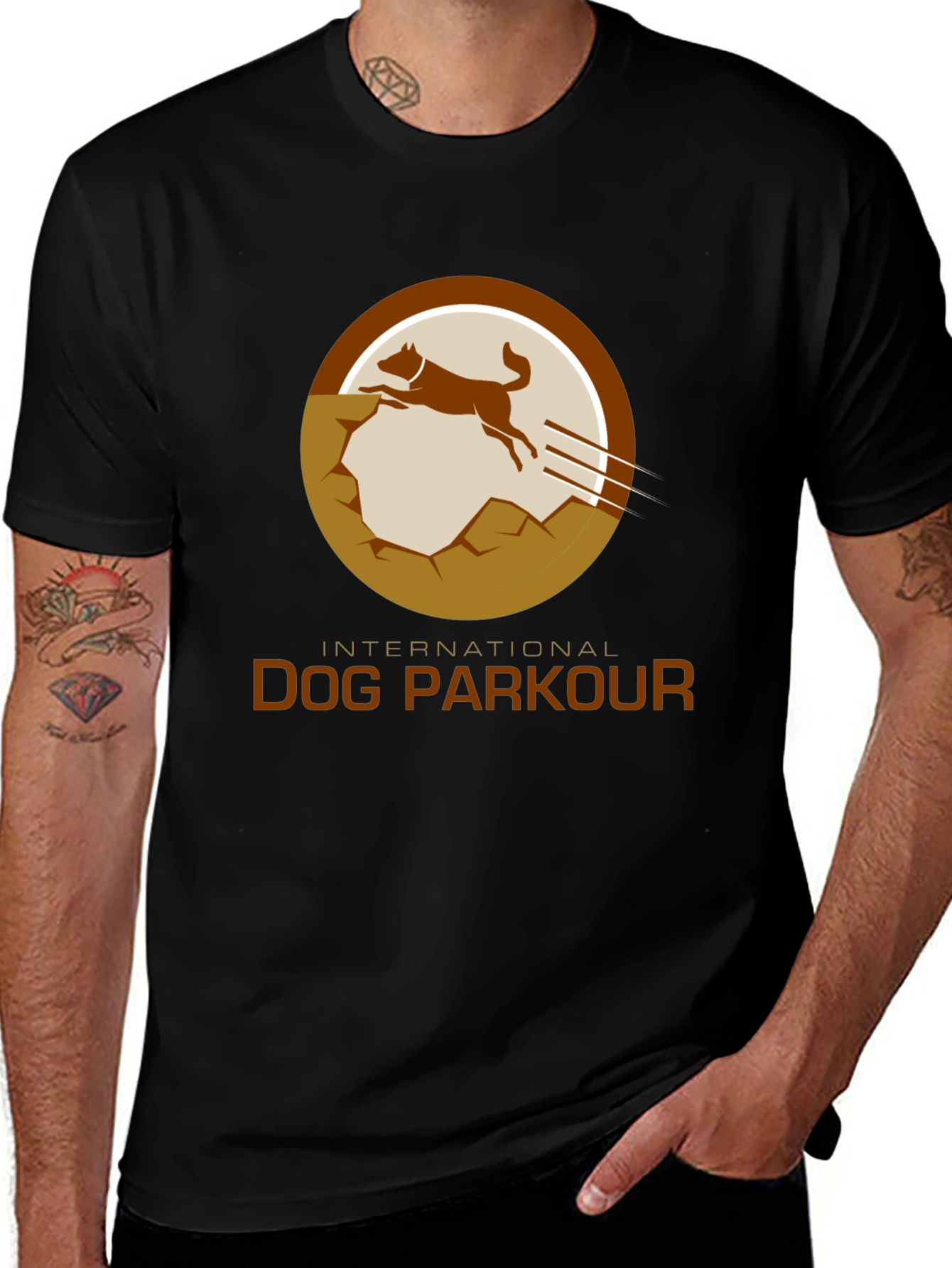 Dog Parkour Graphic Tee - Black Cotton T-Shirt