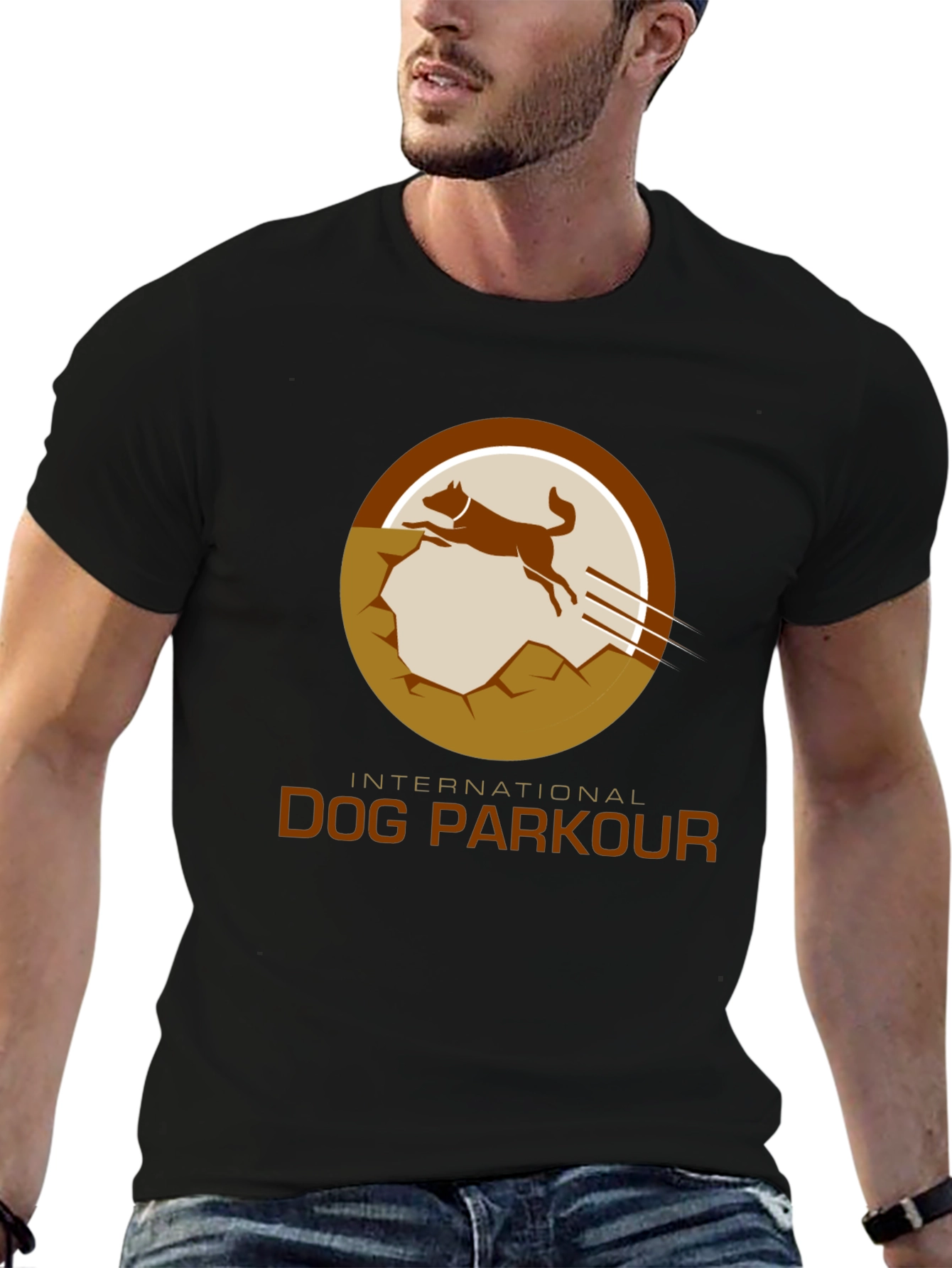 Dog Parkour Graphic Tee - Black Cotton T-Shirt