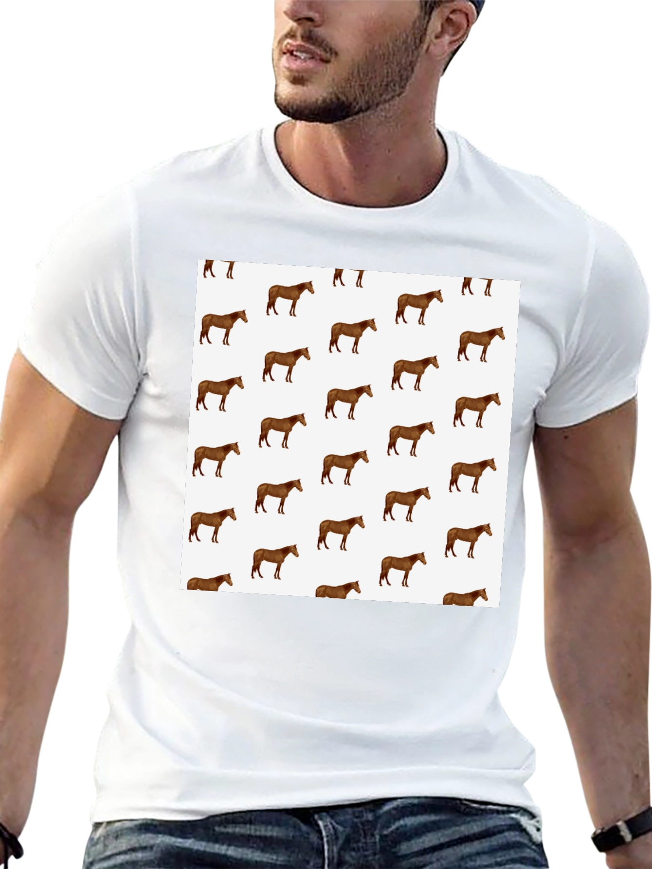 Horse Print Black T-Shirt: Stylish Animal Pattern Tee